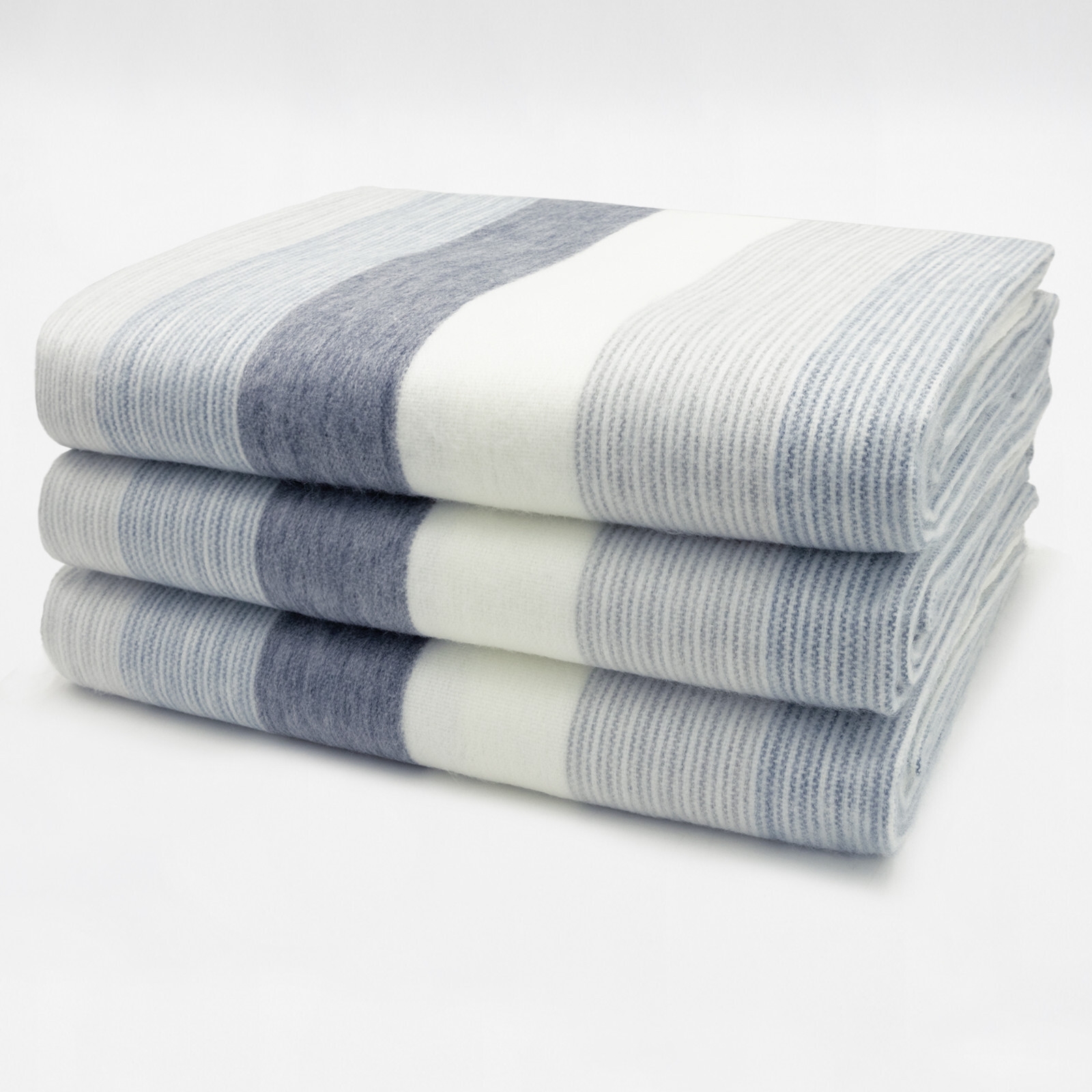 COSY SOFT ALPACA WOOL BLANKET 95” X 65” SERENE STRIPES IN SHADES OF GRAY