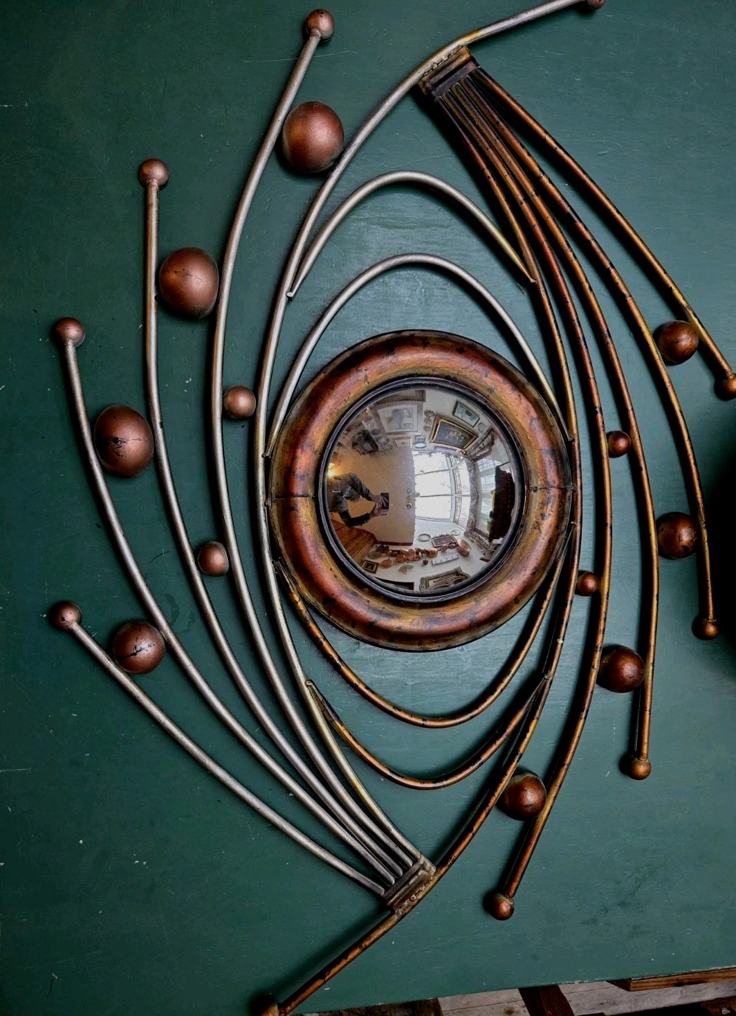 Vintage 70s Metal Wall Art Bulls Eye, 1/2 Spheres & Rods 38×27 Inches Zum 97869
