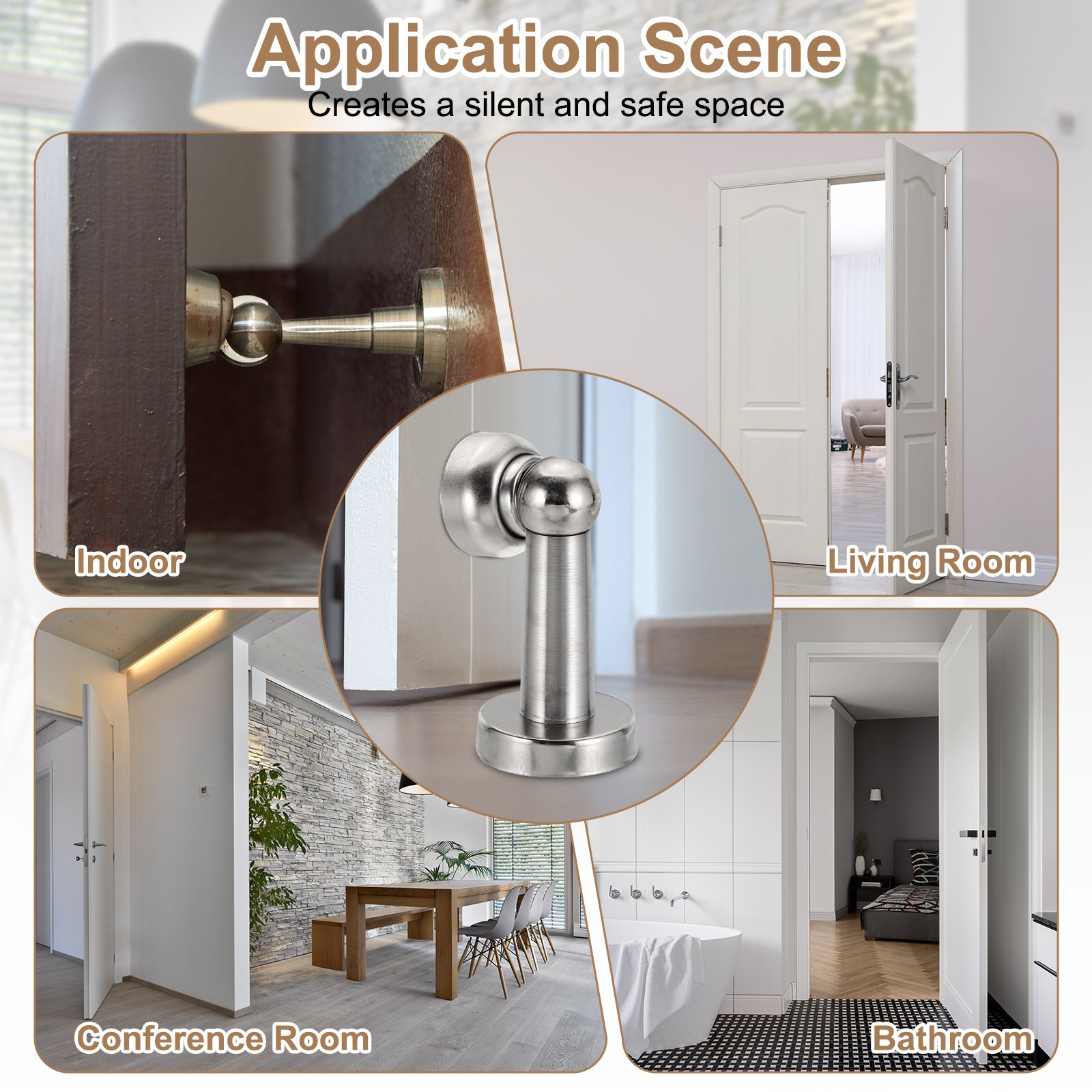 7.5″ Magnetic Door Stoppers, Wall Floor Mounted Door Catch Holder, Silver