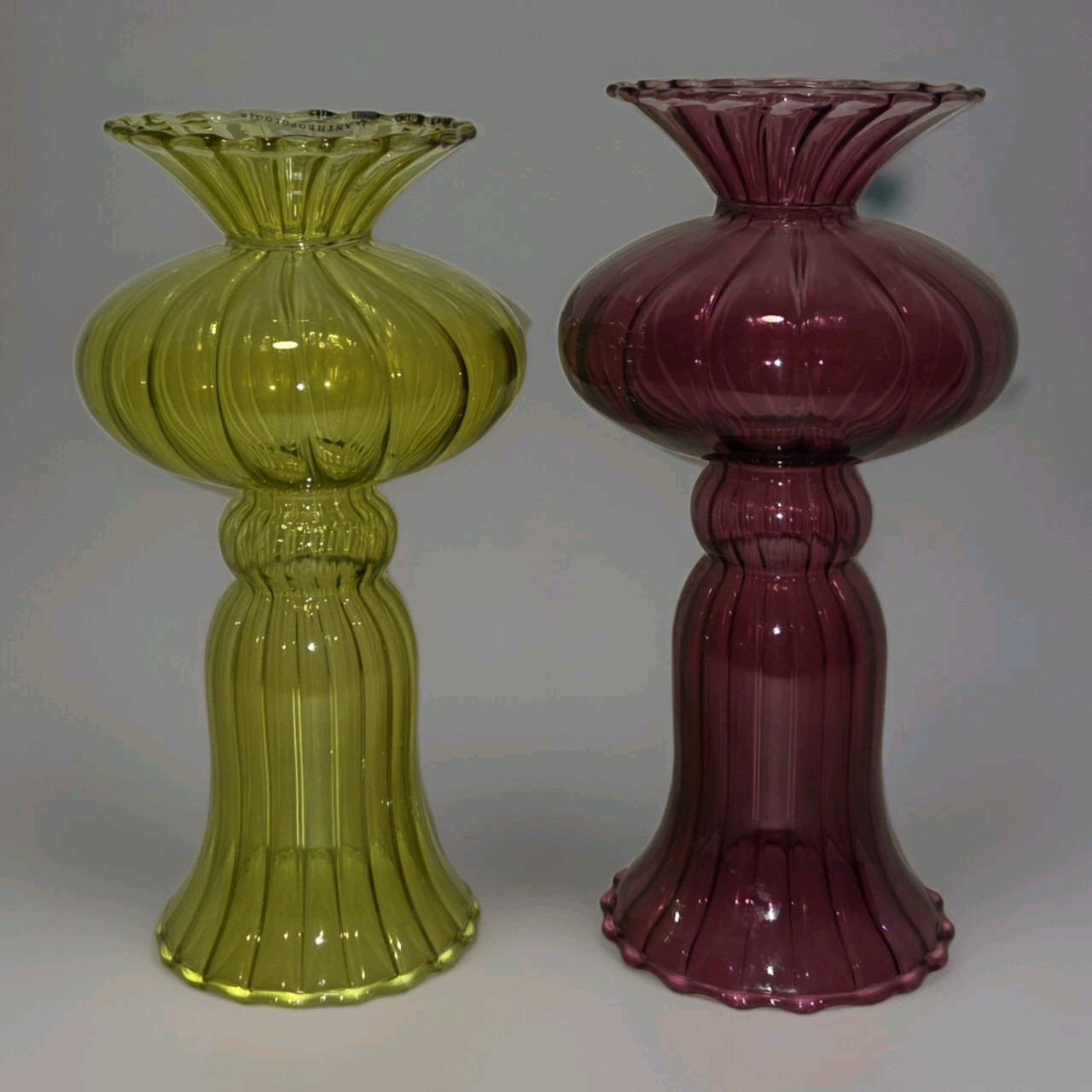 Anthropologie Art Glass Ruffle Vase Yellow Citrus Pink Cranberry Delicate 2