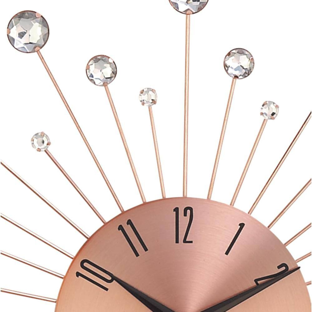 15 In. X 15 In. Copper Metal Starburst Wall Clock with Crystal Accents