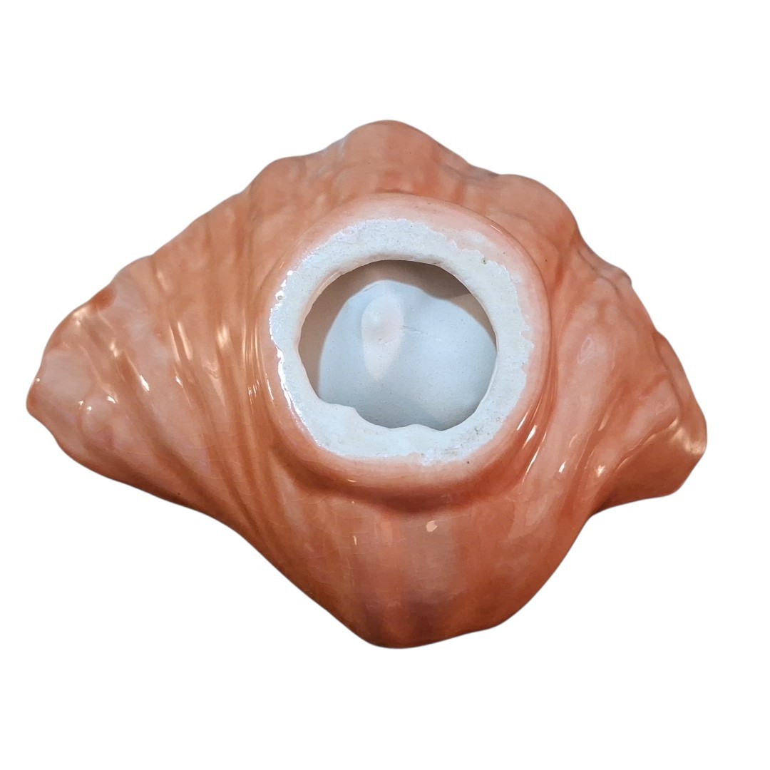 Vtg Orange Handmade Seashell Ceramic Studio Art Trinket Soap Dish 7″Lx3″D READ
