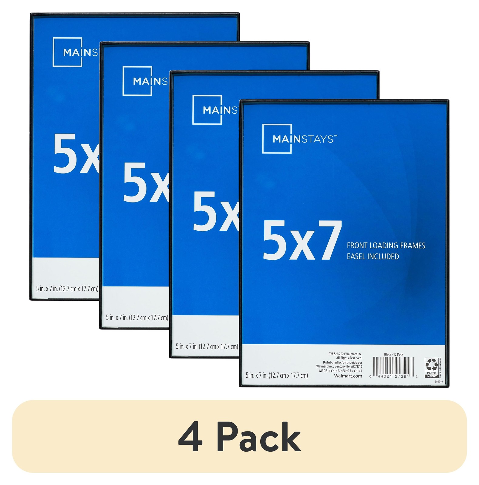 (4 pack) 5×7 Front Loading Tabletop / Wall Picture Frame, Black