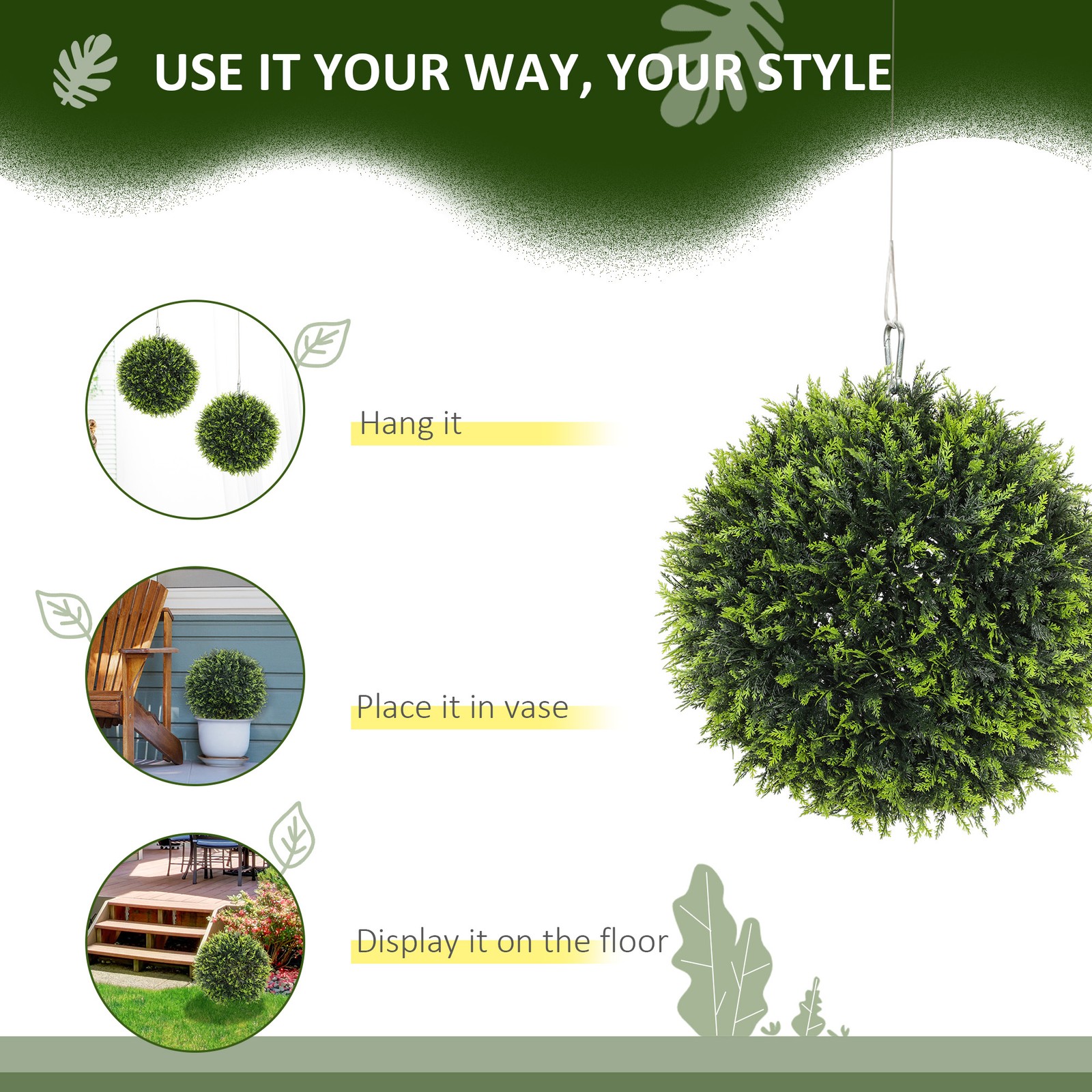 18 In Artificial Plant Topiary Set of 2 Boxwood Balls Outside Decor Porch Garden
