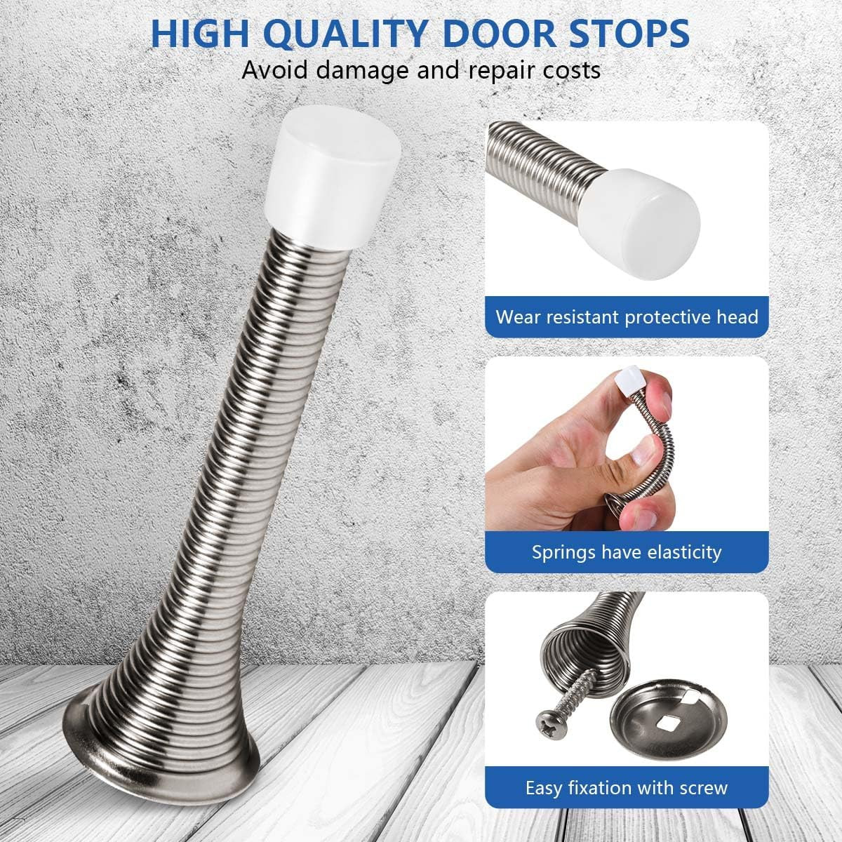 12 Pack Spring Door Stops 3 1/4 Inch Flexible Heavy Duty Spring Door Stopper wit