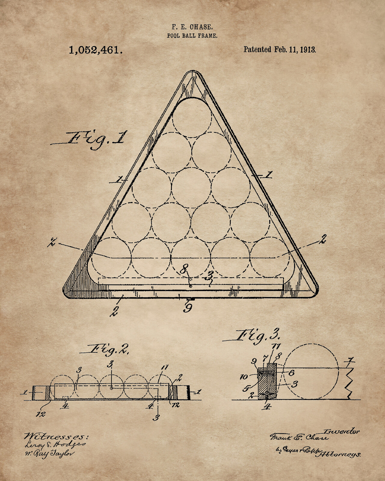 6 Billiards Patent Wall Art Prints – 8×10 in – Gifts for Pool Players Room Decor