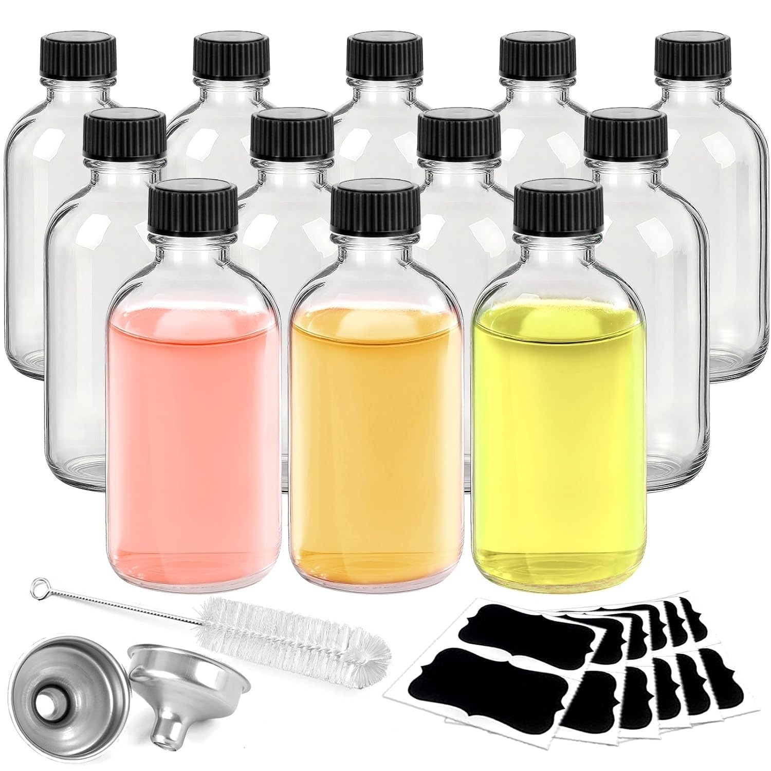 Glass Bottles 2oz Clear Leakproof Mini Travel Bottle Set with Funnels
