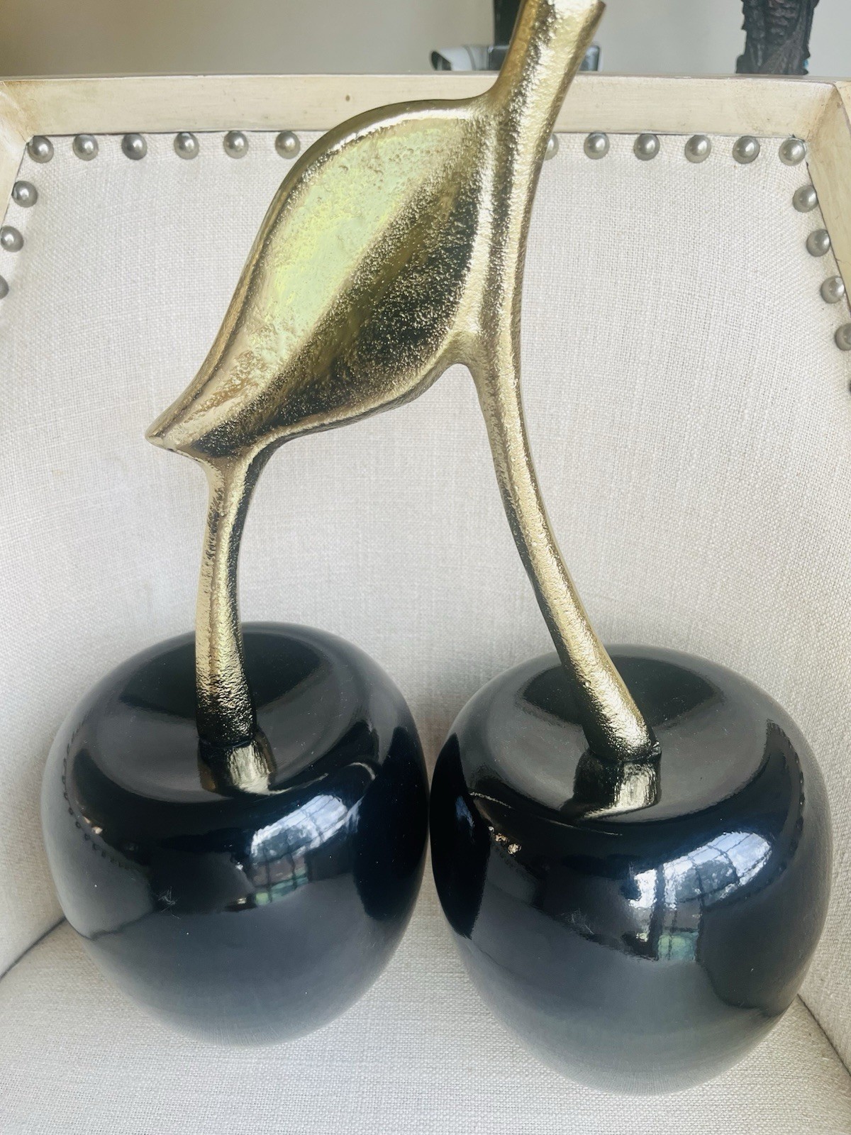 Real Metal Handcrafted Double Cherry Accent Decor . Black/Gold Color .QUALITY