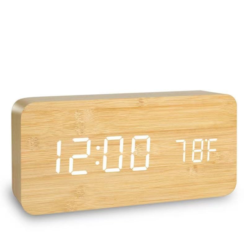 Battery Powered Digital Clock for Bedroom and Living Room Decor, Wooden