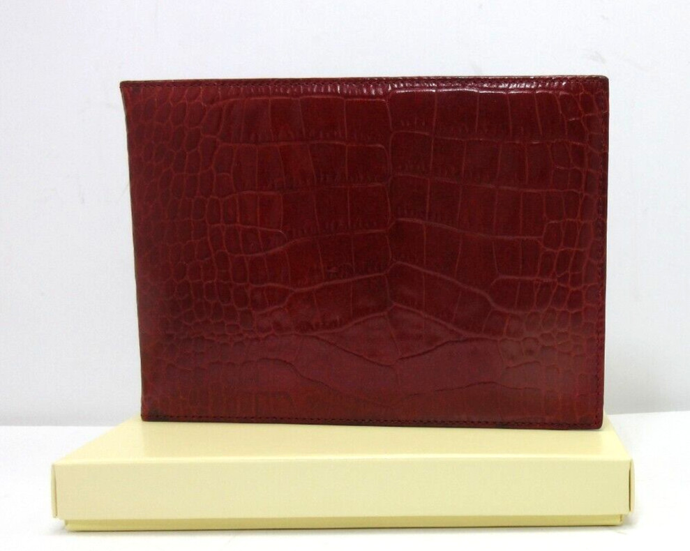 Leather Bifold Photo Frame Holds 4×6″ Photos Horizontal Croc Graphic Image RED