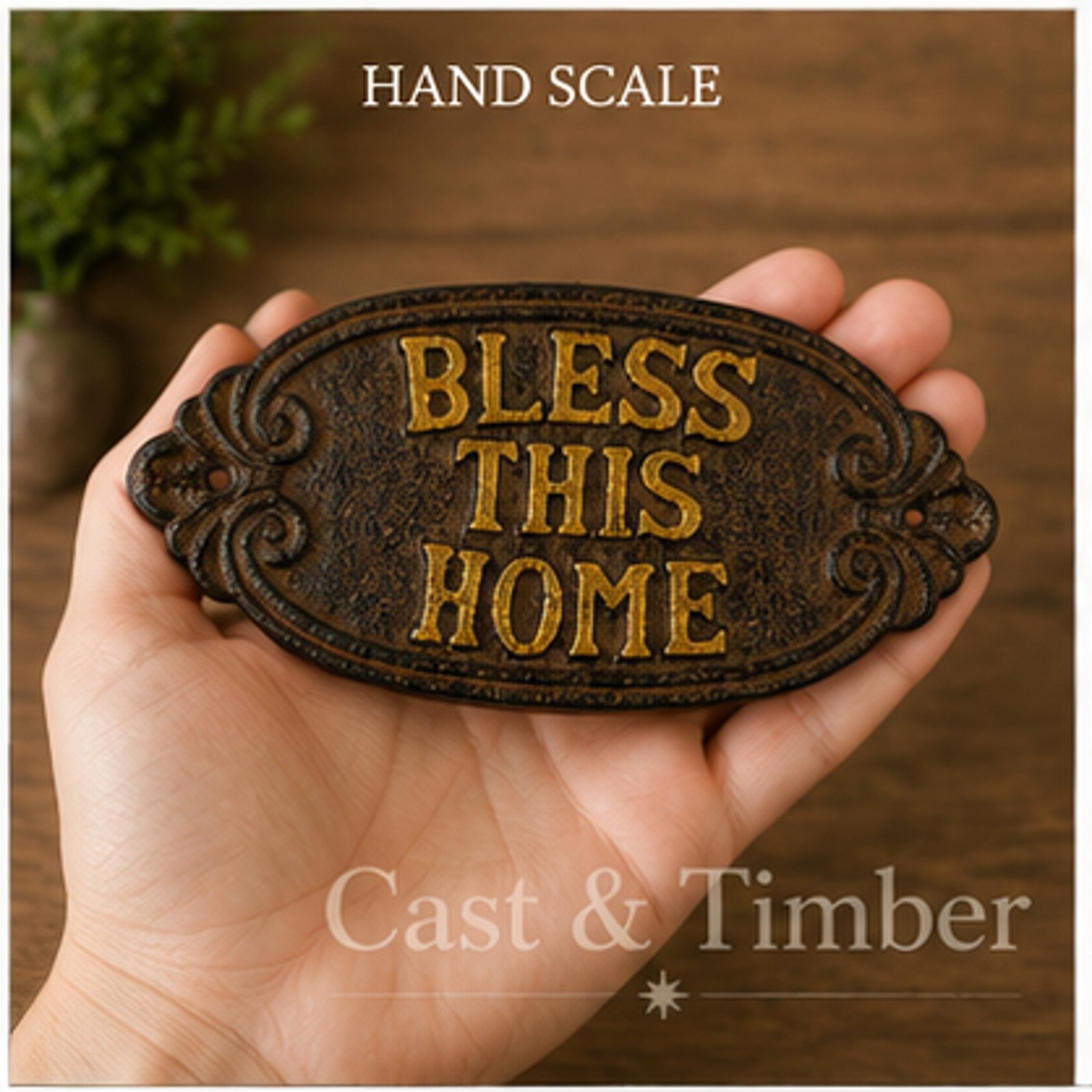 Bless This Home Cast Iron Wall Plaque – Rustic Home Blessing Sign