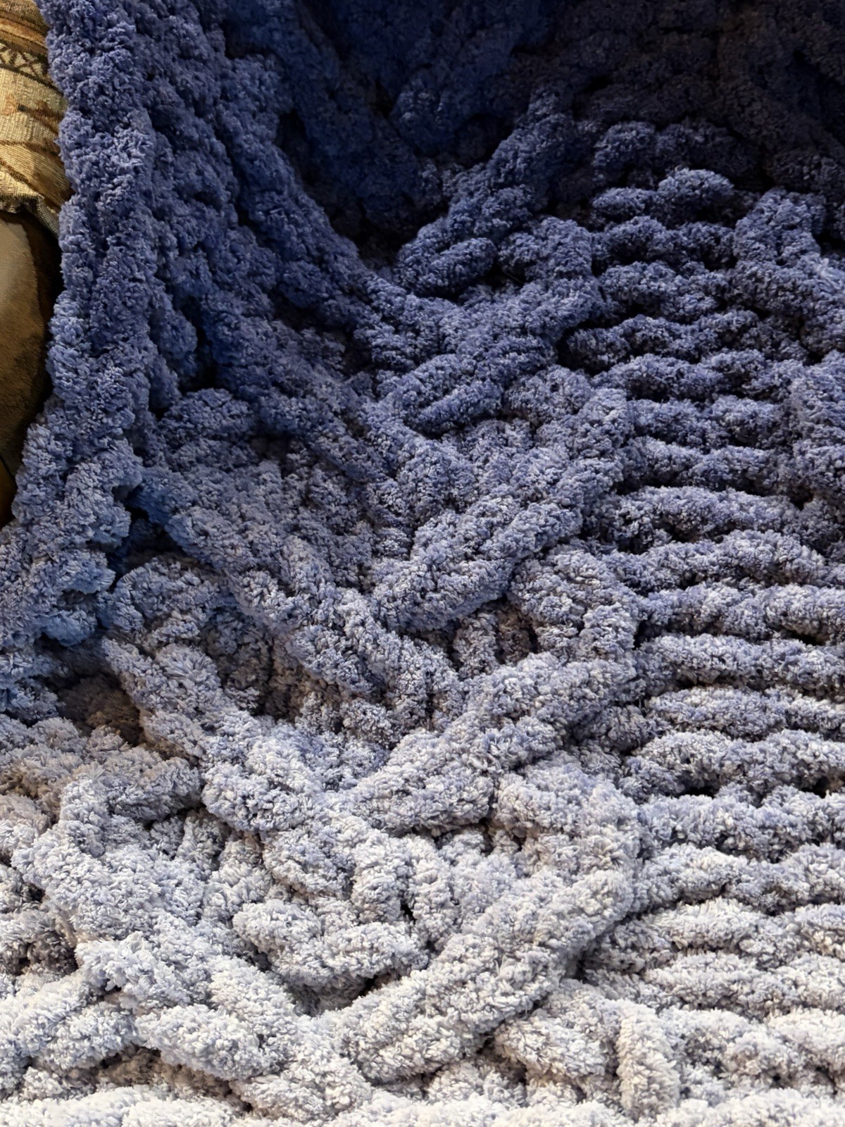 Chunky Knit Textured Cable Knit Sofa Throw Blanket, Blue & Light Blue Rectangle