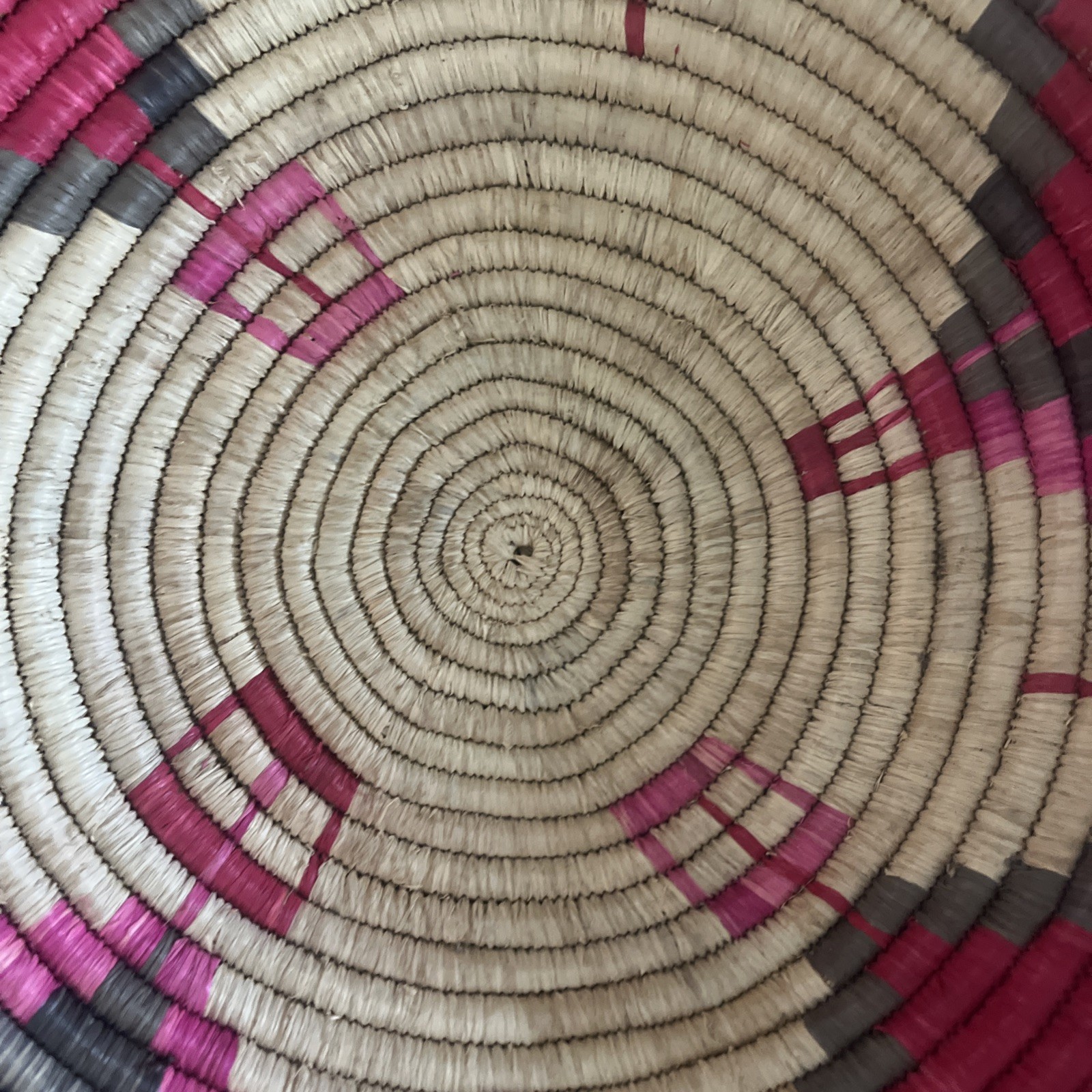 Woven Seagrass Ethnic Native Boho Basket Bowl Art Pink 12”