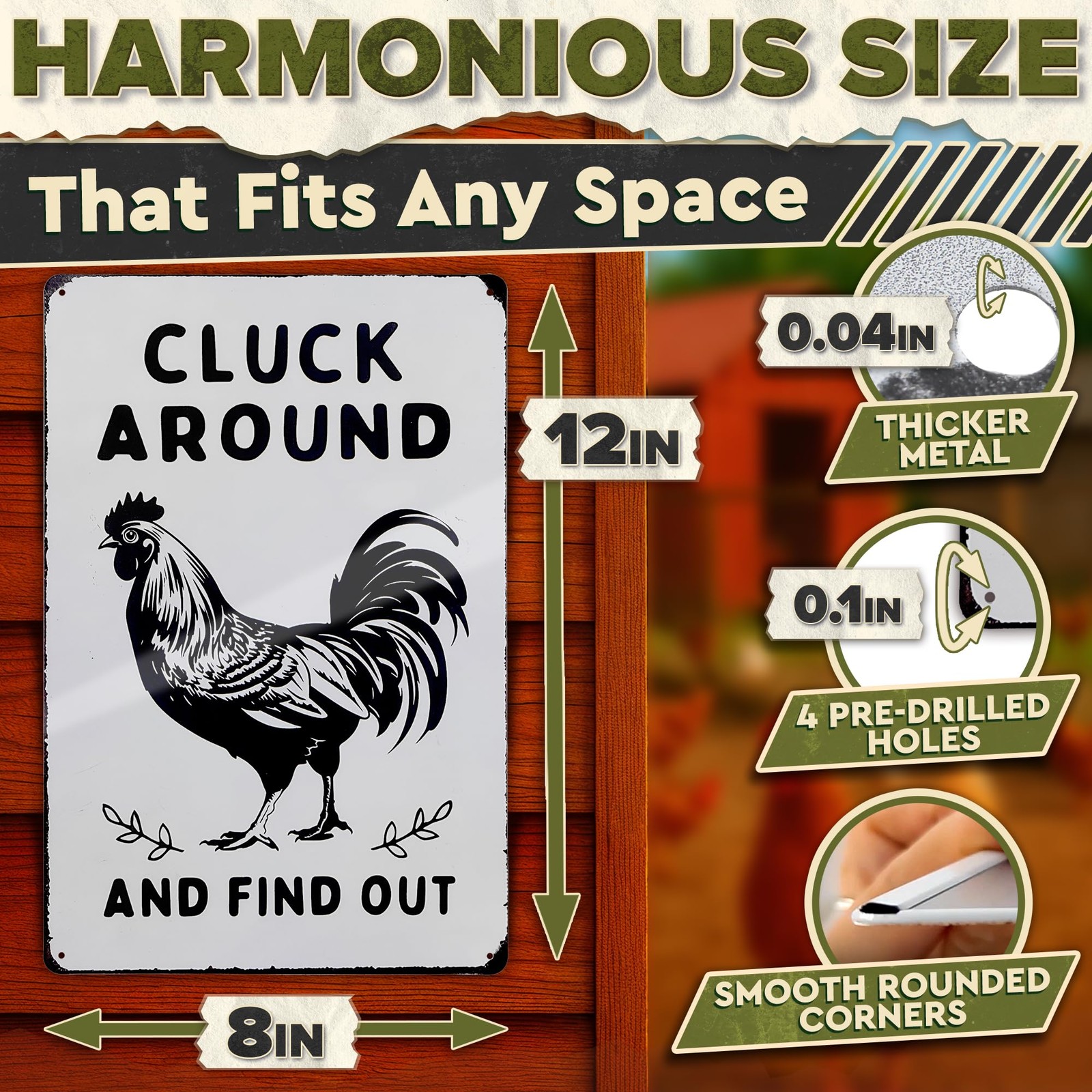 Cluck Around and Find Out Sign – 12 x 8 inch Funny 12 x 8 inches, Chiken smt2