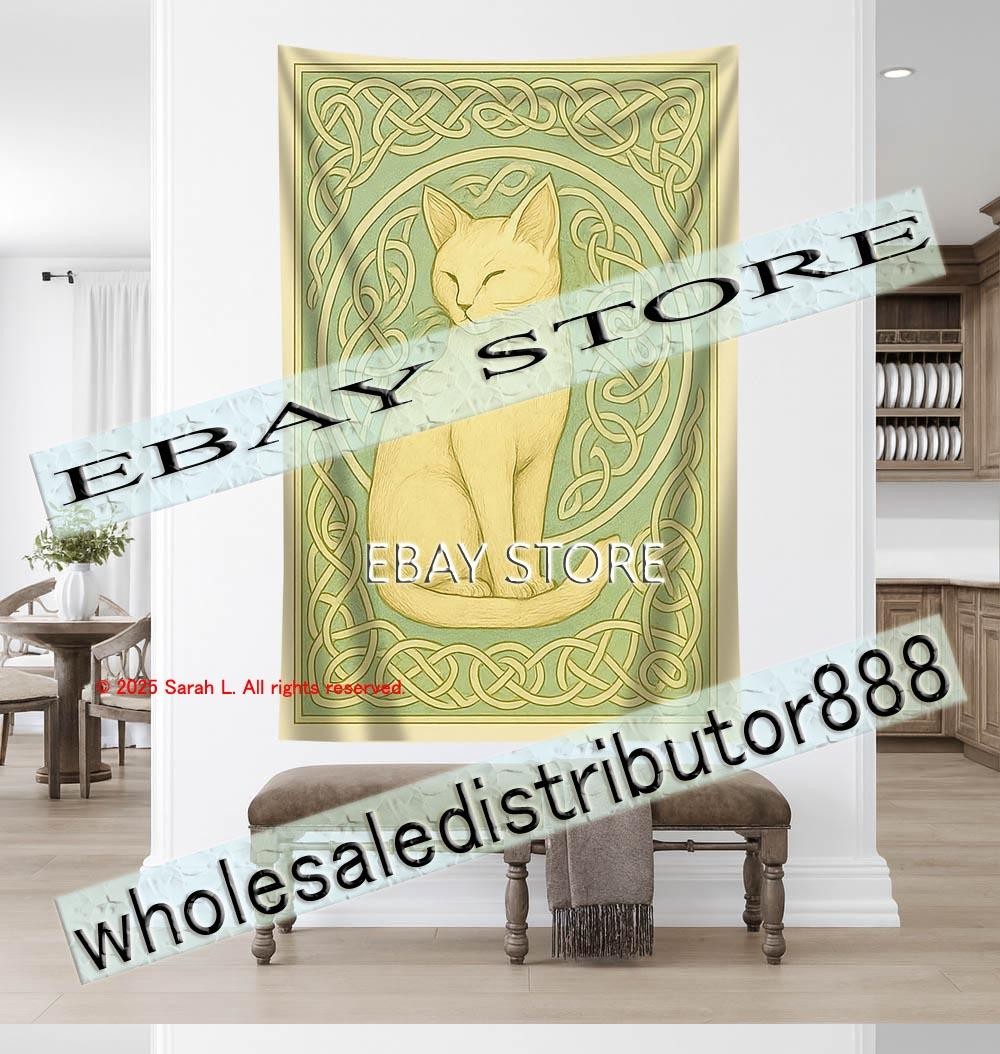 Celtic Cat Art Tapestry feline guardian office large print 39X59 in