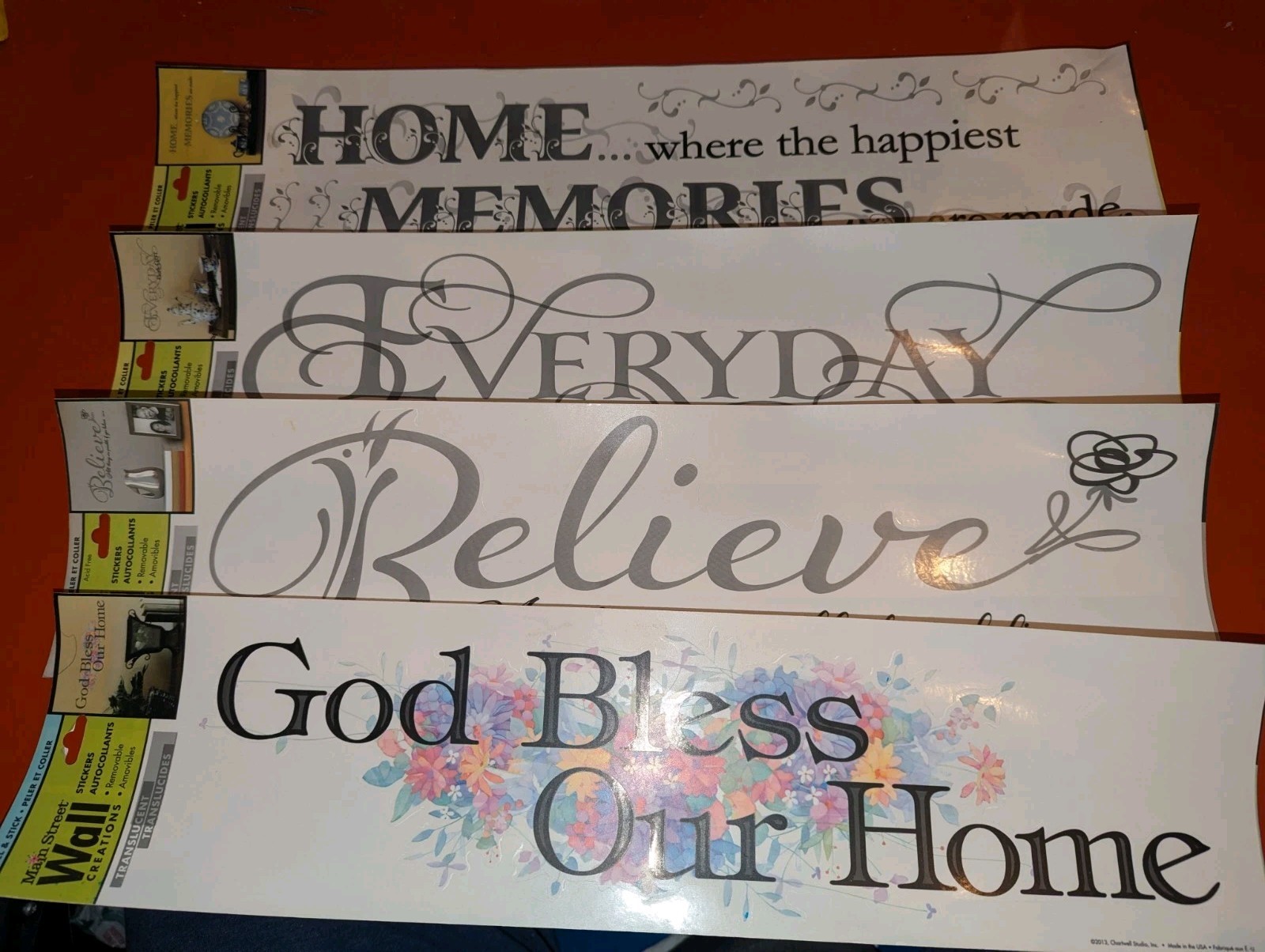 Lot of 4 Main Street Wall Creations Stickers God Bless Home, Everyday, Believe +