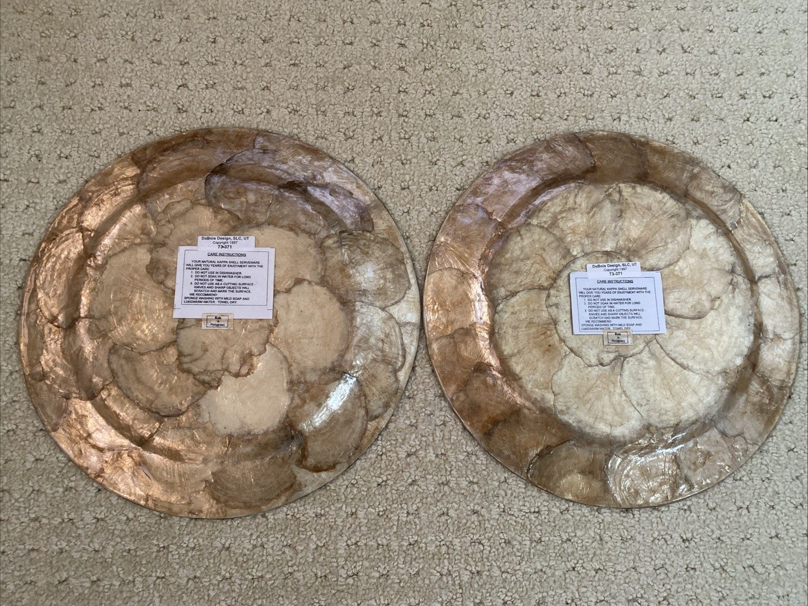 2 Kappa Shell Charger With Zebra Print Border, Hand Painted Made in Philippines