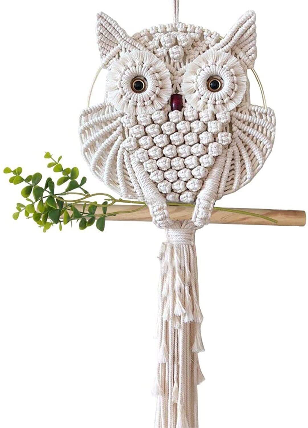 Owl Macrame Wall Hanging Handmade Woven Tapestry Boho Art Home Decor Tassel Gift