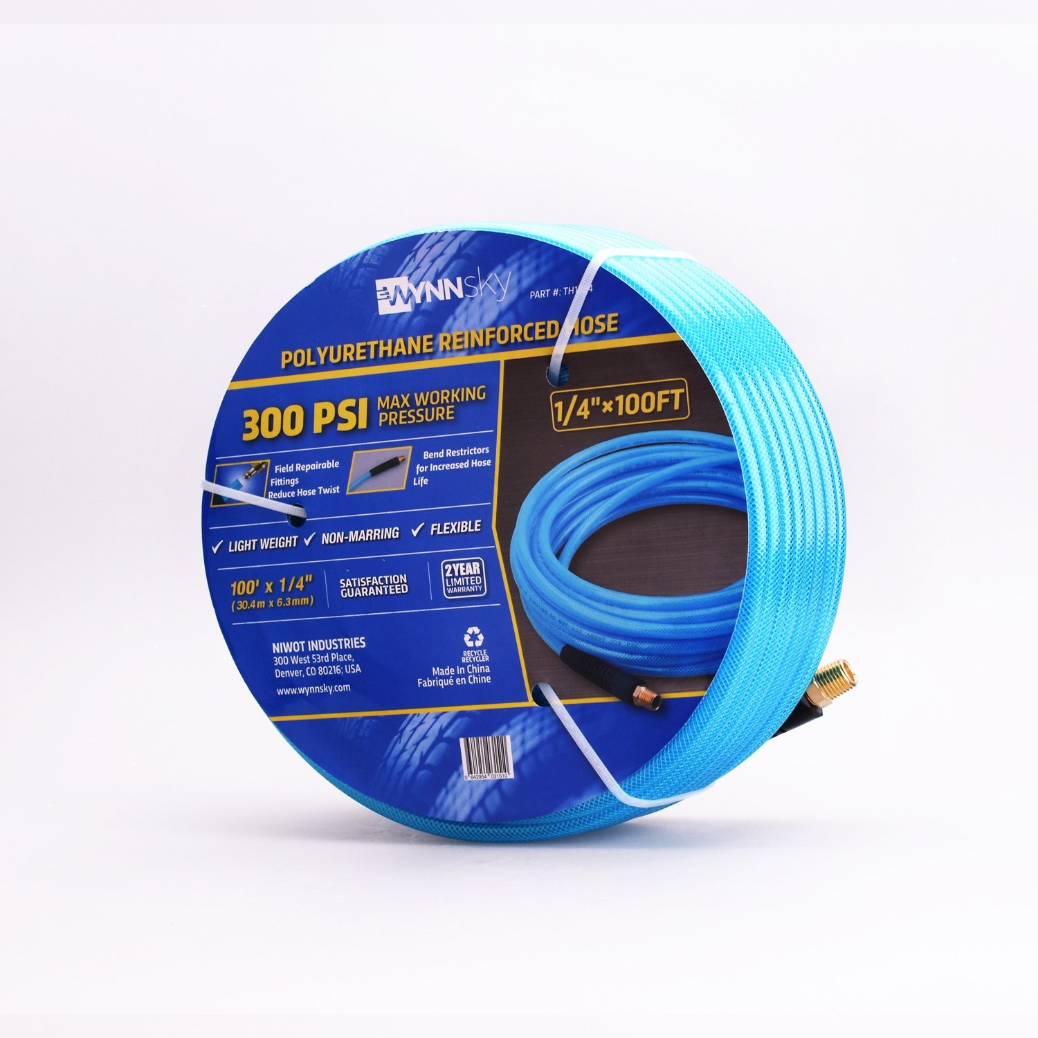 Wynnsky Reinforced Polyurethane Pu Air Hose 1/4X100Ft 300 Psi Air Compressor