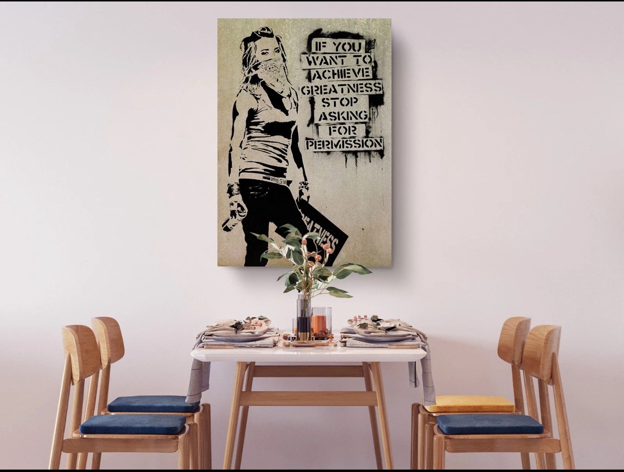 BANKSY “Stop Asking for Permission” Reproduction on CanvasReady To Hang 12 x 18