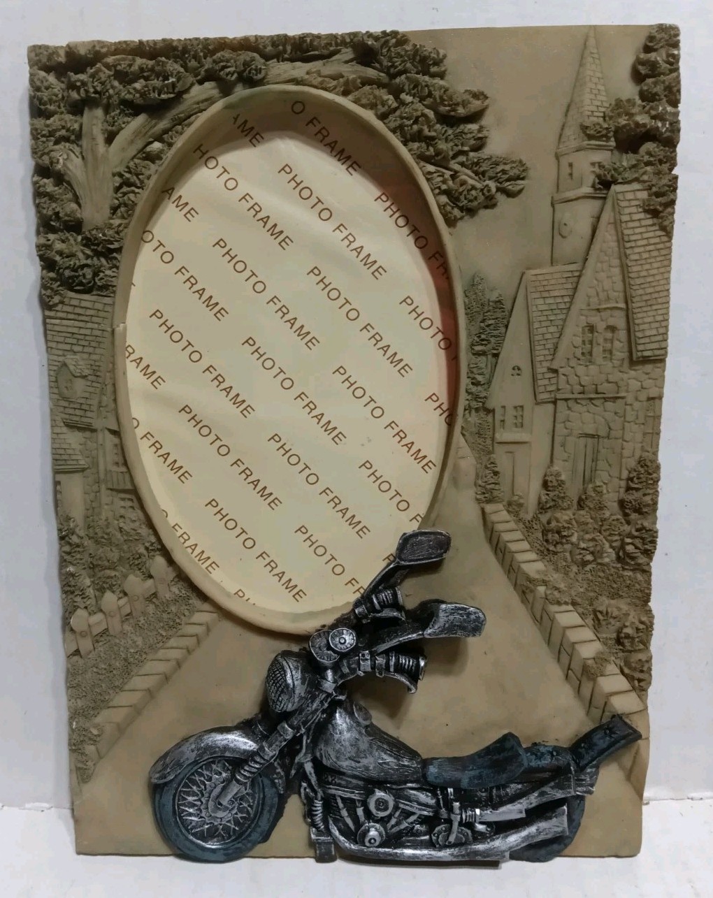Motorcycle Textured 3D Picture Frame Lot of 2 Old Town Background 5″ in x 7″ in