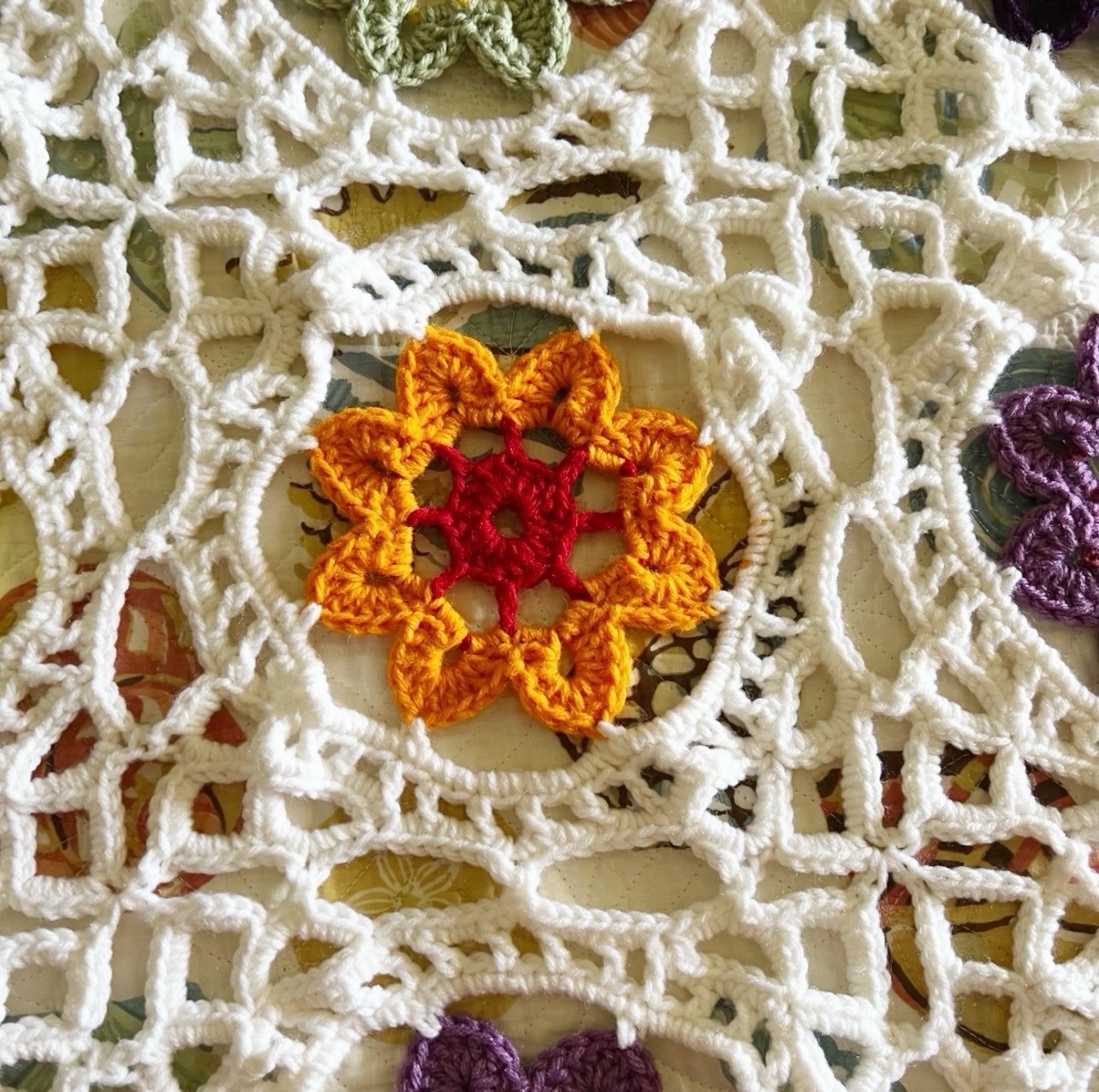 Colorful Fancy Granny Square w/ White Border Crochet Afghan Blanket Throw 50×100