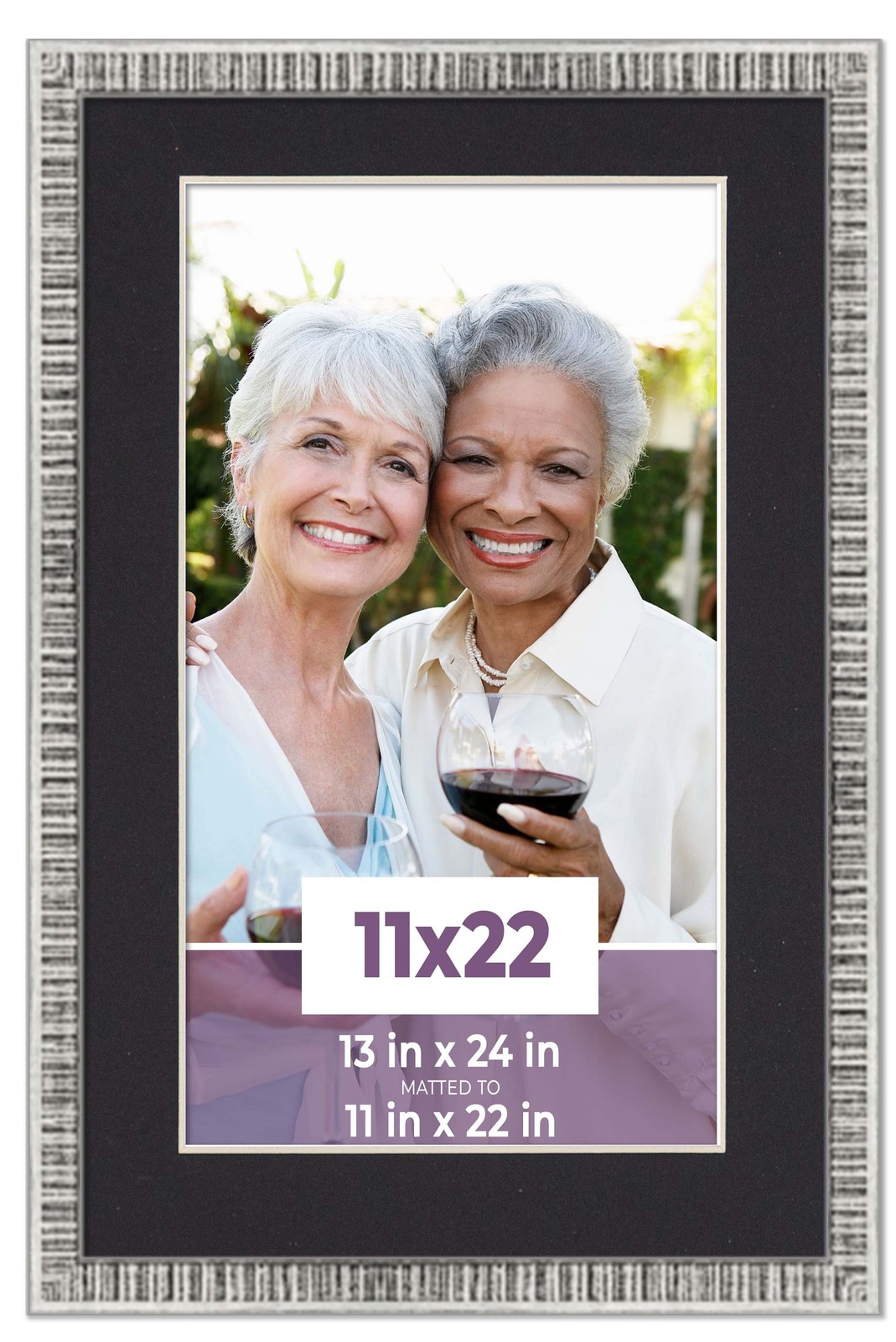 11×22 Frame Silver With Black Picture Mat For 11×22 Photo – Silver 13×24 Frame T