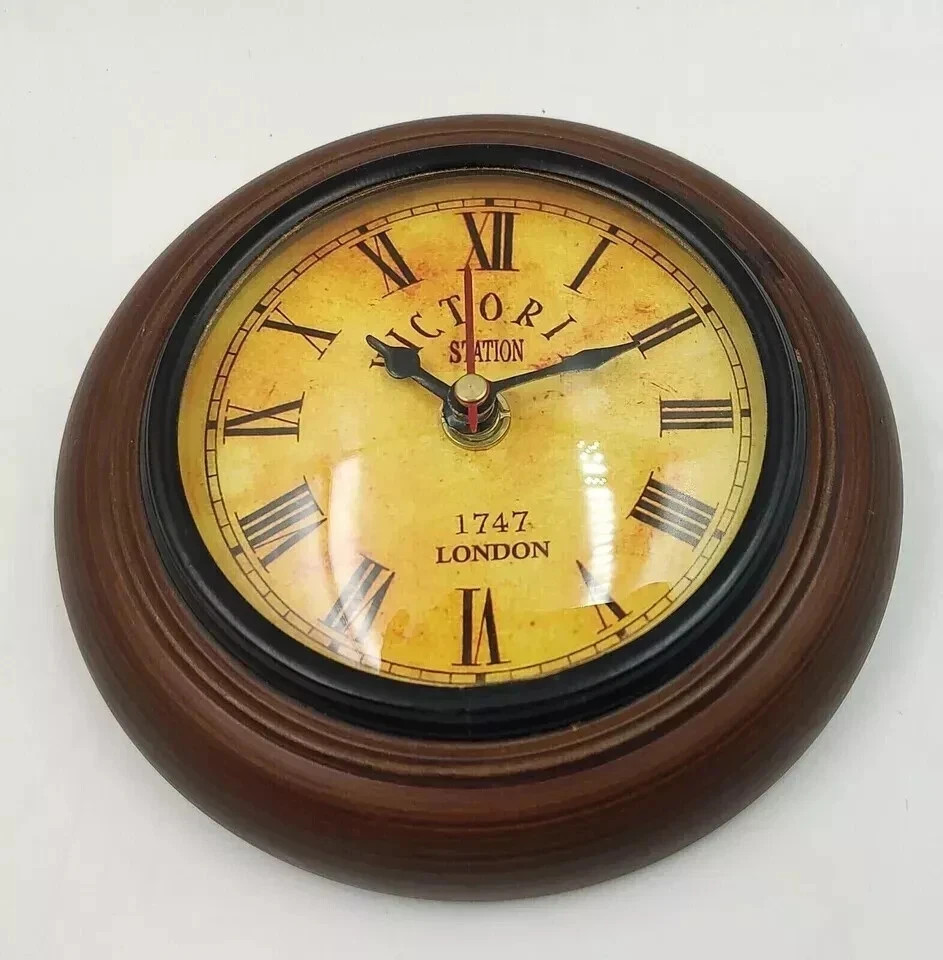 Vintage Antique Wood Wall Clock Small Clock Battery operated study room office