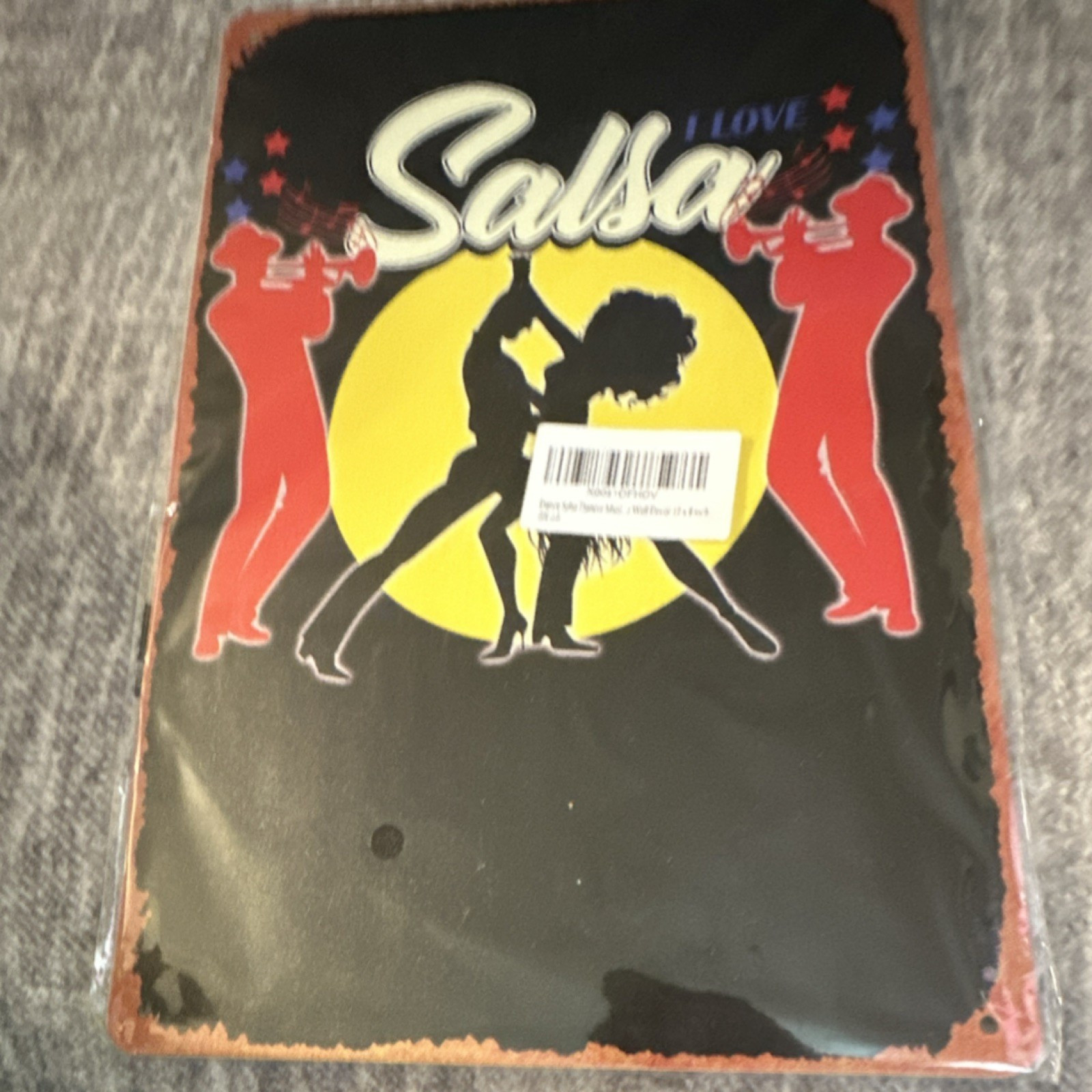 Salsa Dance Metal Decorative Sign, Wall Mounted, Silhouette, Black Red Yellow