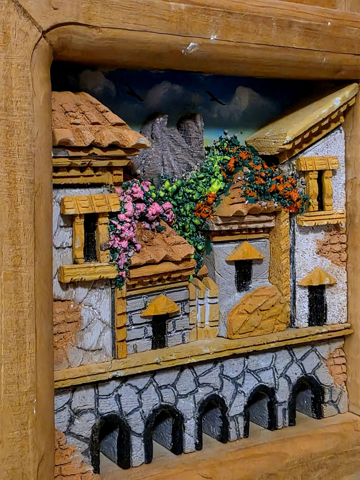 Vintage 3D Village Scene Wall Art Plaque 10×10 Inch Textured Mediterranean Decor
