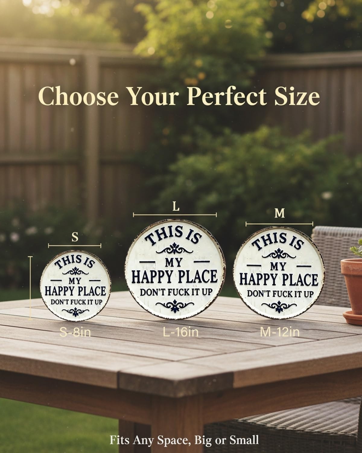 This Is My Happy Place Vintage Metal Sign, Round Wall Decor for Home & Garden