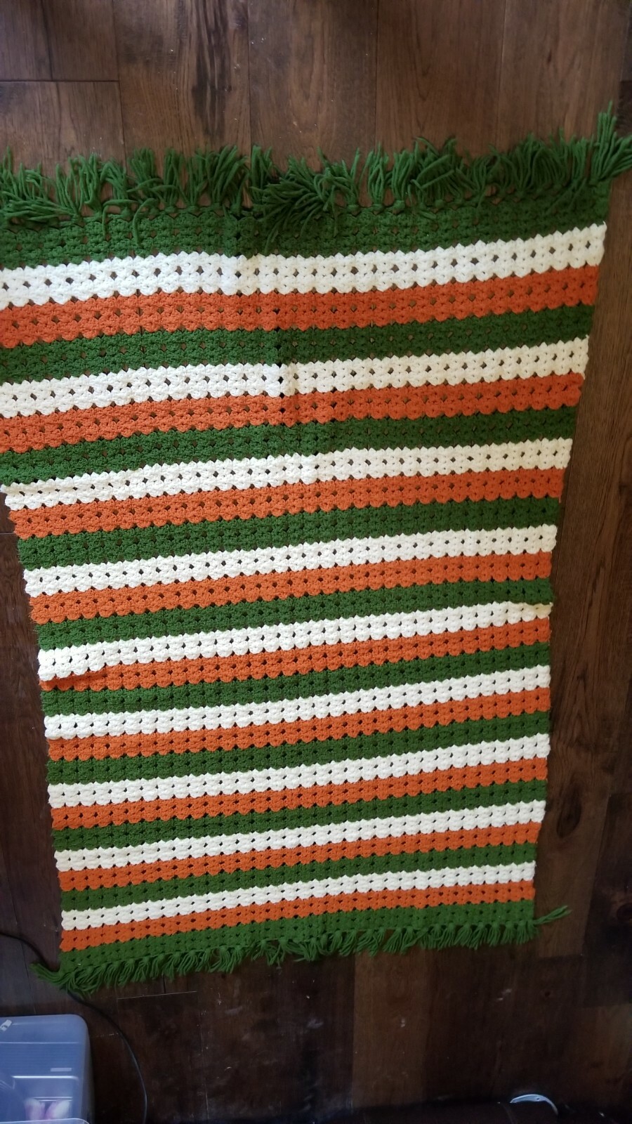 Afghan Blanket Handmade Pattern In Fall Colors Orange Green White 42″ x 68″