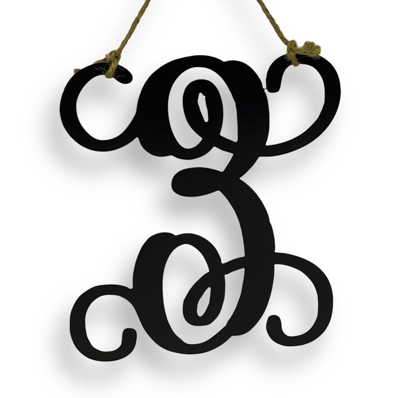 Hanging Metal Letter E Vine Monogram Black 8″ CNC Metal Art 8 inch Tall