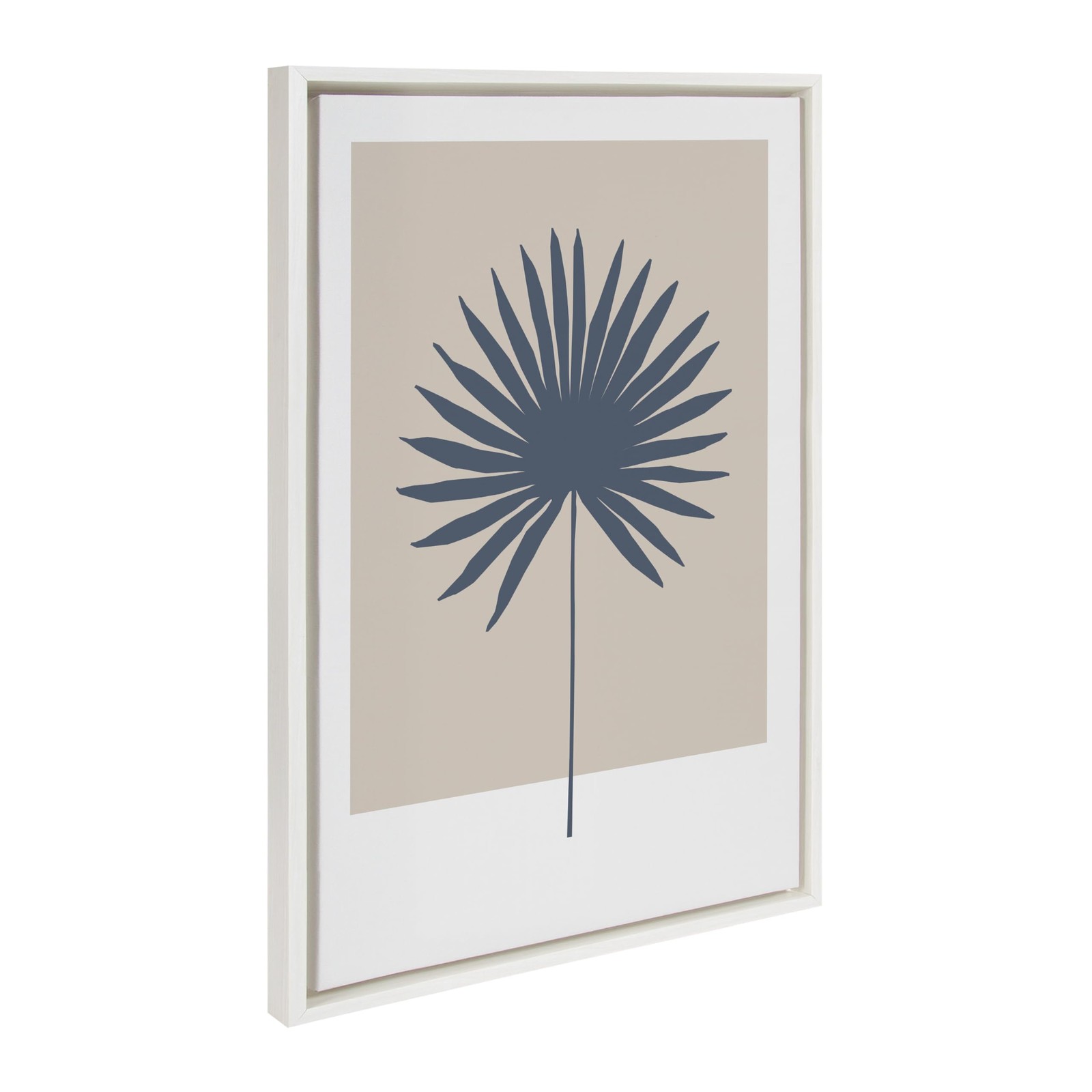 Sylvie Muted Tan and Blue Colorblock Botanical Palm Framed Canvas Wall Art by…