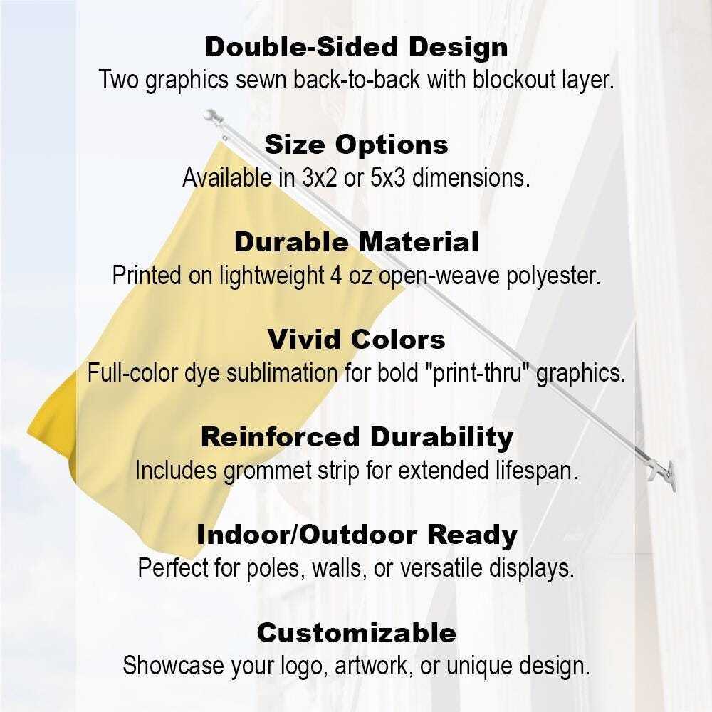 Custom Double-Sided Pole Flag – Personalized IndoorOutdoor Decor 3×2 5×3 Sizes