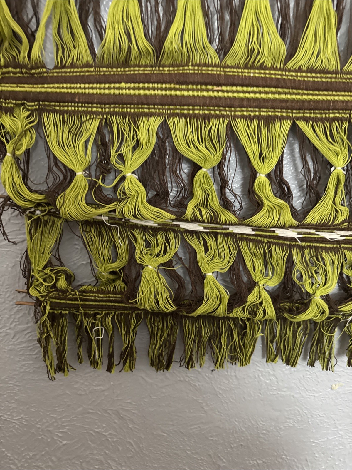 Vintage 70s Handwoven Fiber Art Wall Hanging 33.5”x 61” Approx/Boho MCM textile
