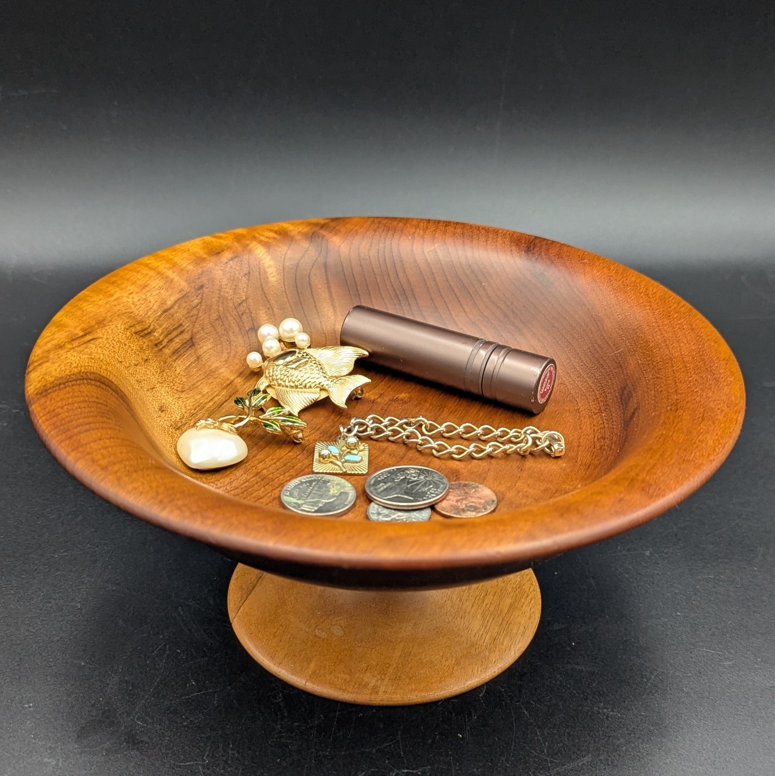 Vintage MCM Myrtlewood Pedestal Bowl / Tray 8″ Diameter Hand Crafted Oregon USA