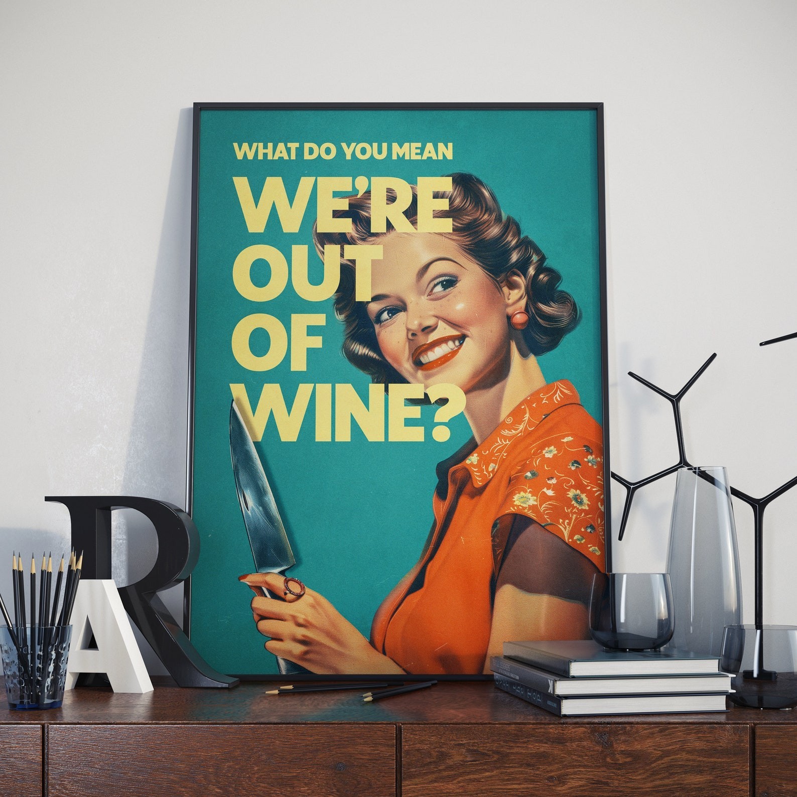 Funny Wine Poster Retro Kitchen Wall Art Vintage Mid Century Humor Bar Decor