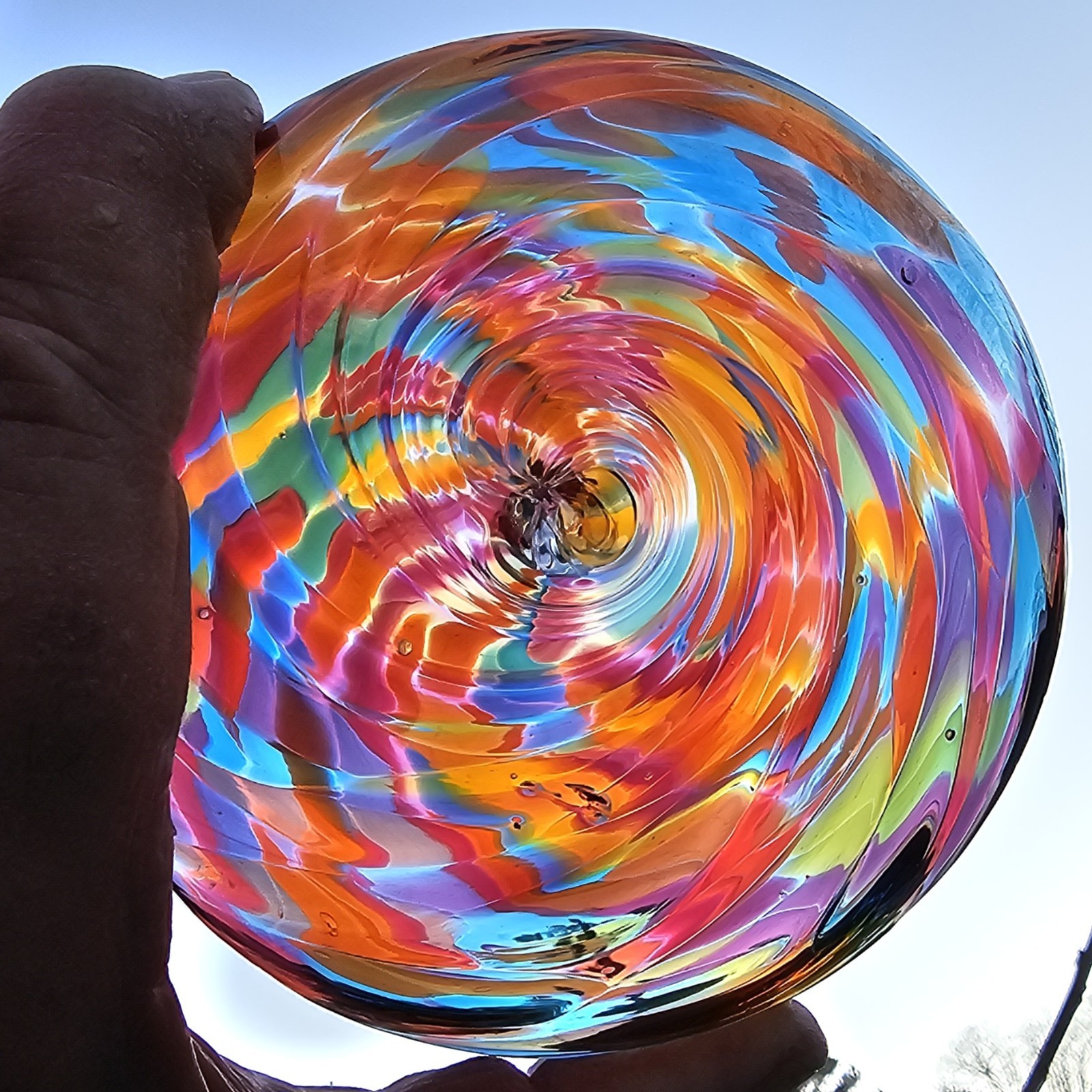 Hand-Blown Glass Swirl Purple Orange Turquoise Suncatcher Ornament