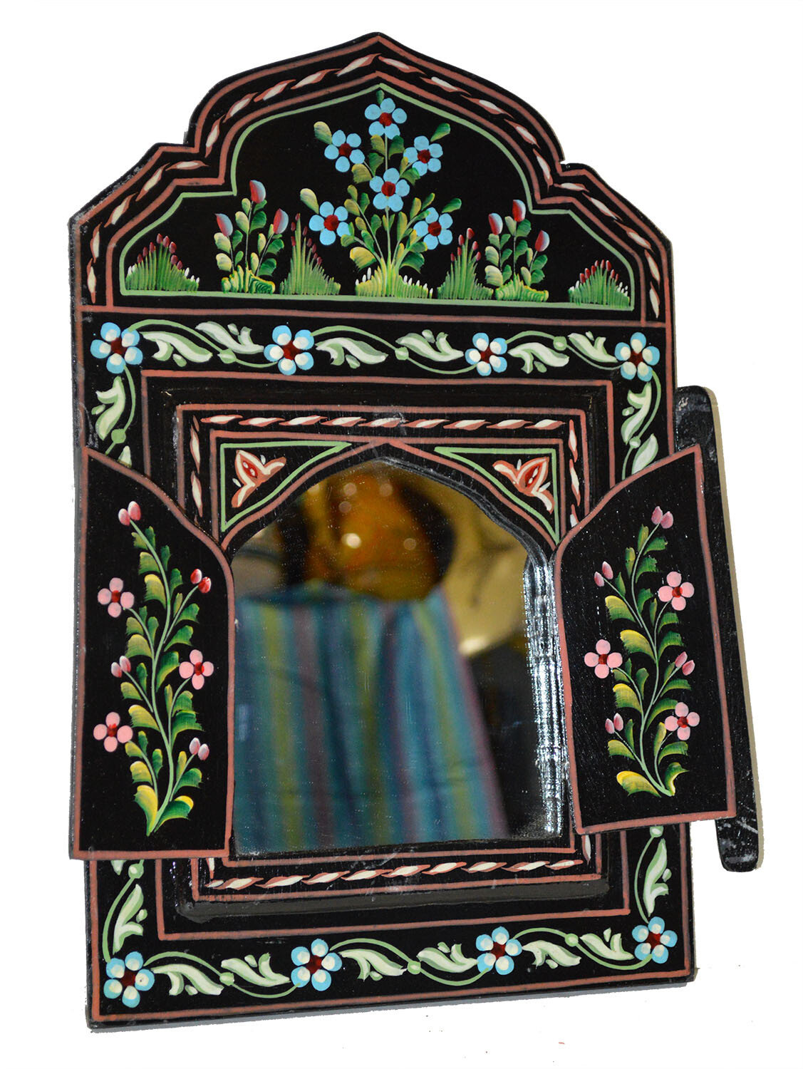 Moroccan Wall Mirror w/Doors Hand Painted Arabesque Handmade Home Decor Green
