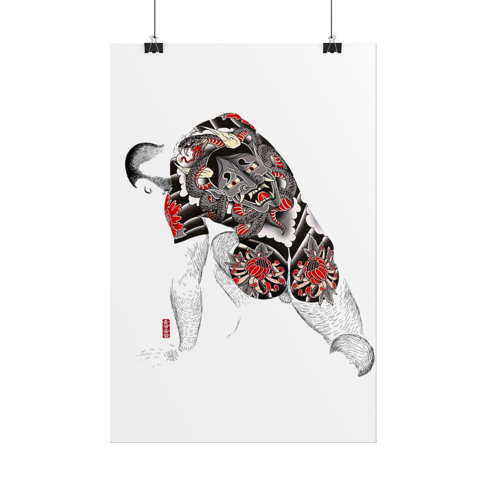 Original Gay Nude Print | Japanese-Inspired Inked Hunk | Homoerotic Wall Art l