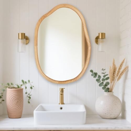 Irregular Wall Mirror,22”X32” Wooden Asymmetrical Vanity 32″L x 22″W Nature