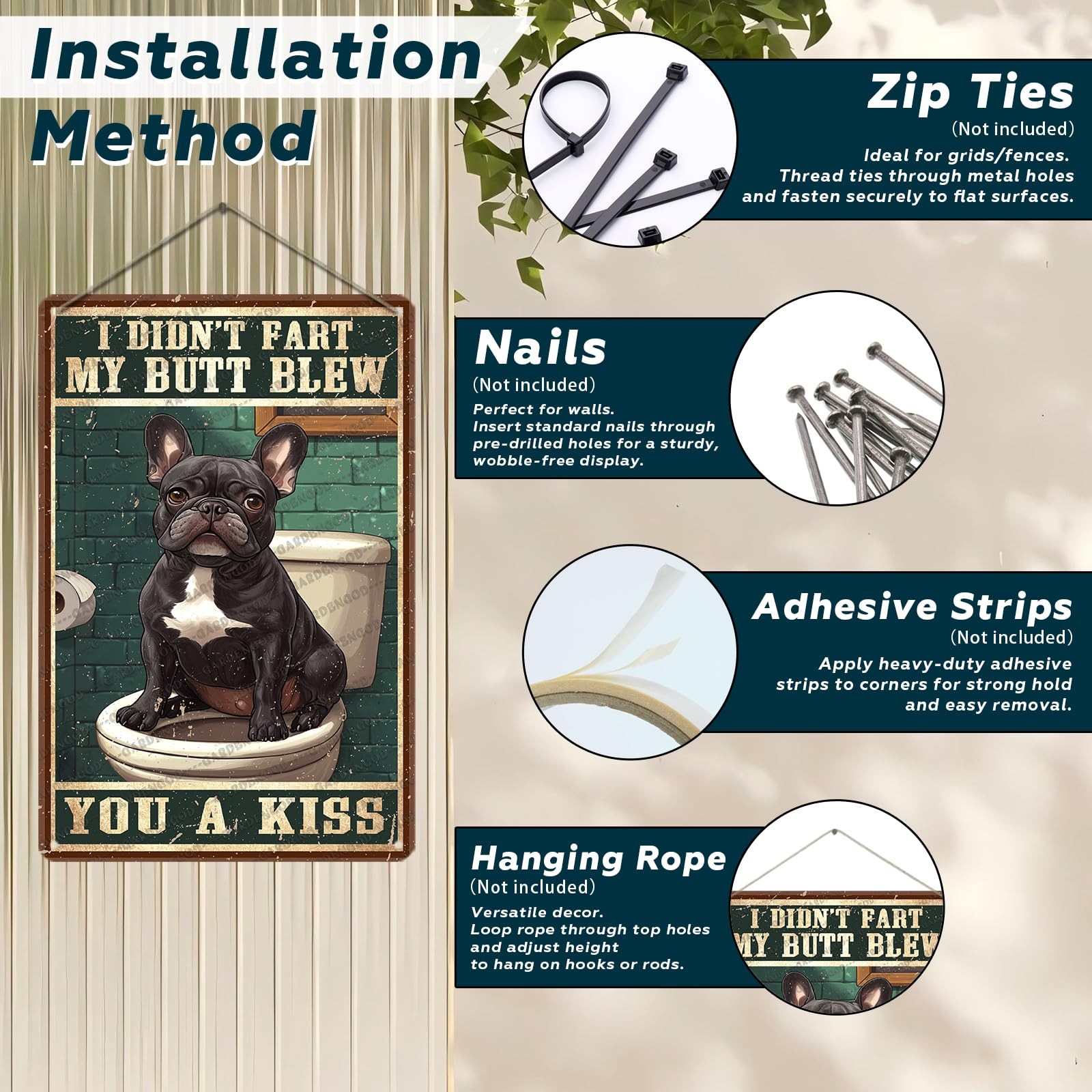 Funny Vintage Dog Metal Sign French Bulldog 12×8 IN (30x20CM), CJM-TOILET-A4