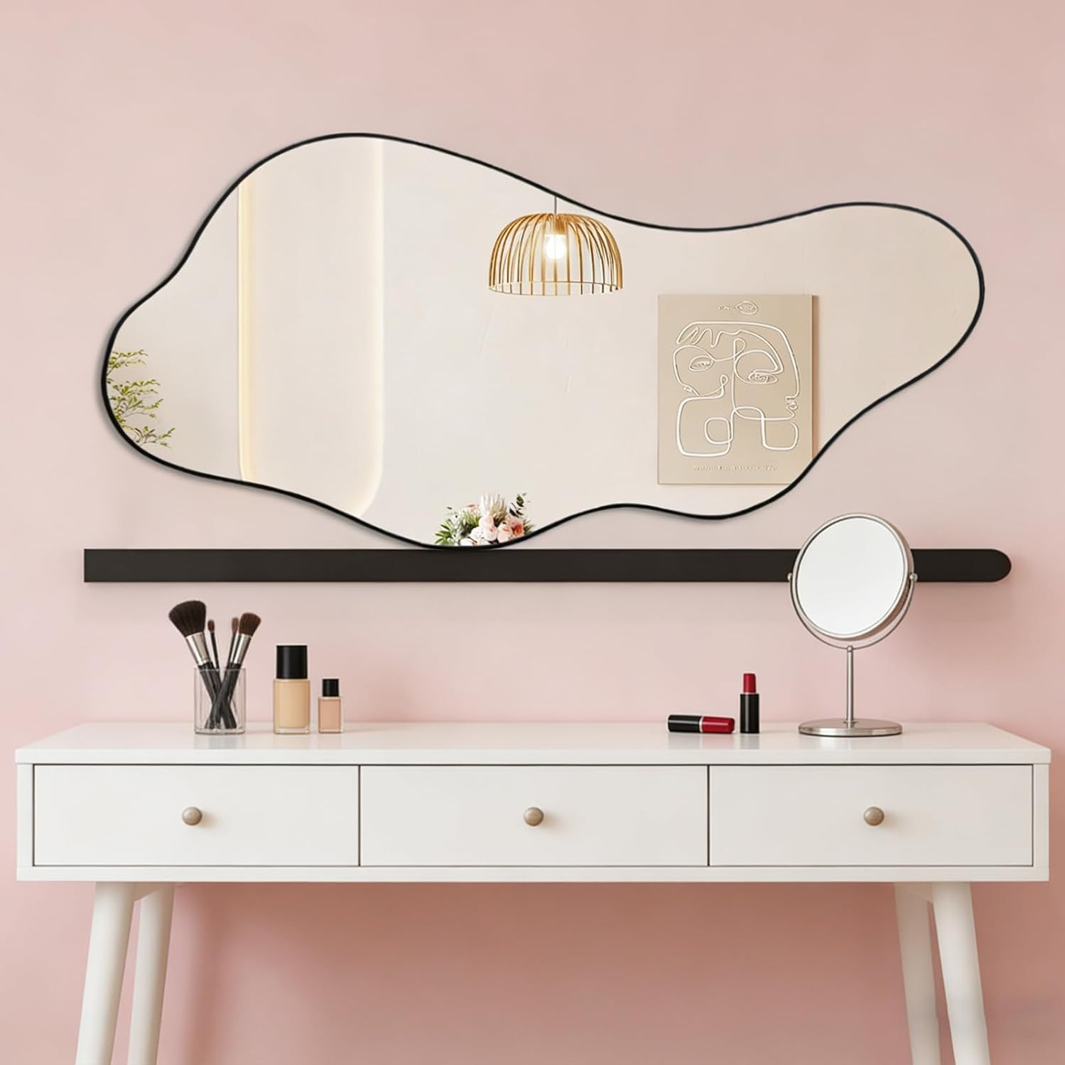 Irregular Frameless Mirror, 47.2″x21.6″ Asymmetrical Aesthetic Wall Mirrors