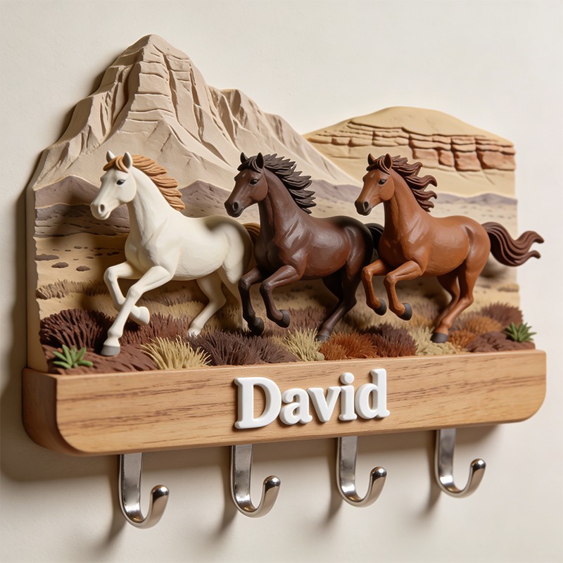 Personalized galloping horse themed wall hooks key holder