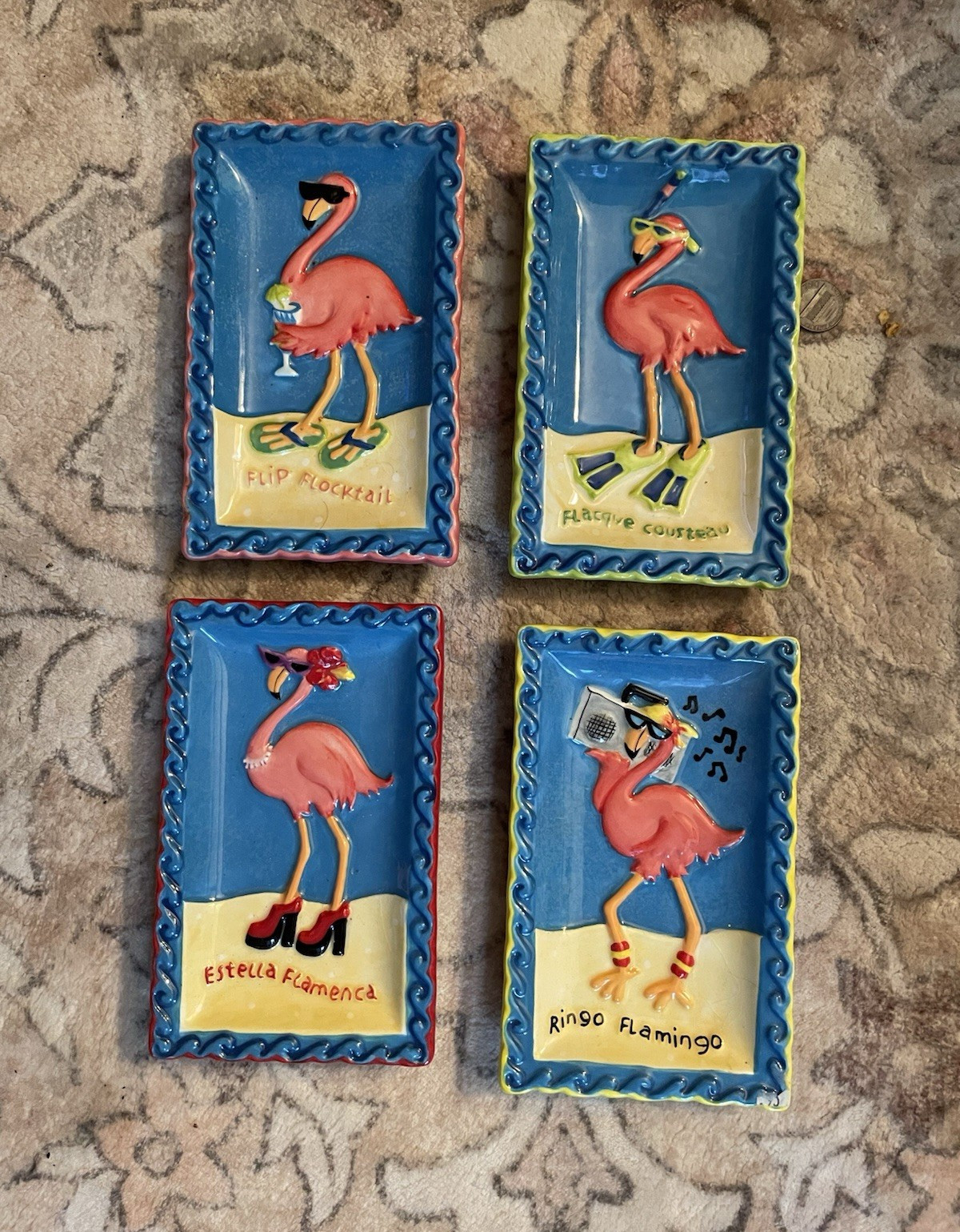 AAA Market 4pc Ceramic Flamingo Rectangle Plates Microwave/DW Safe