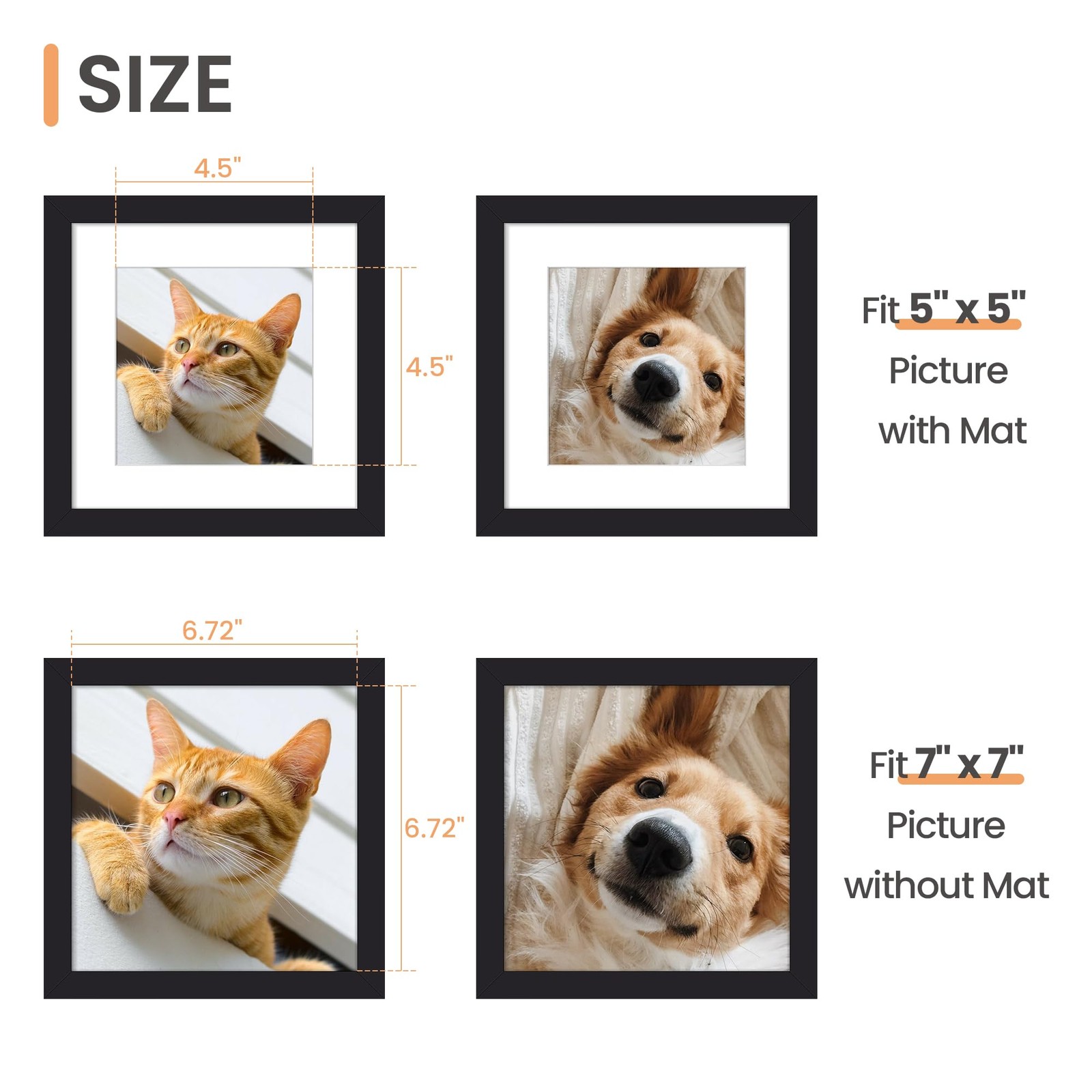 upsimples 7×7 Picture Frame, Display Pictures 5×5 with Mat or 7×7 Without, Wa…