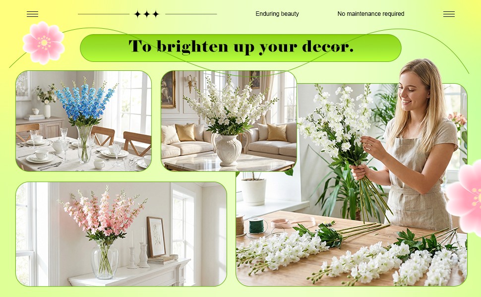 20 Pcs Delphinium Artificial Flowers – 33.5” Long Stem Faux Flower Bulk – Fake