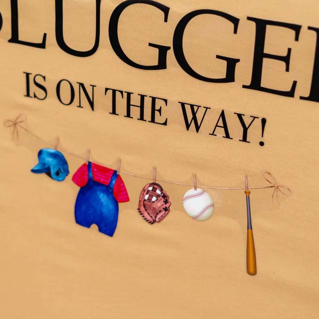 A Little Slugger is On The Way Decal – Baby Shower Backdrop Decorations, Gend…