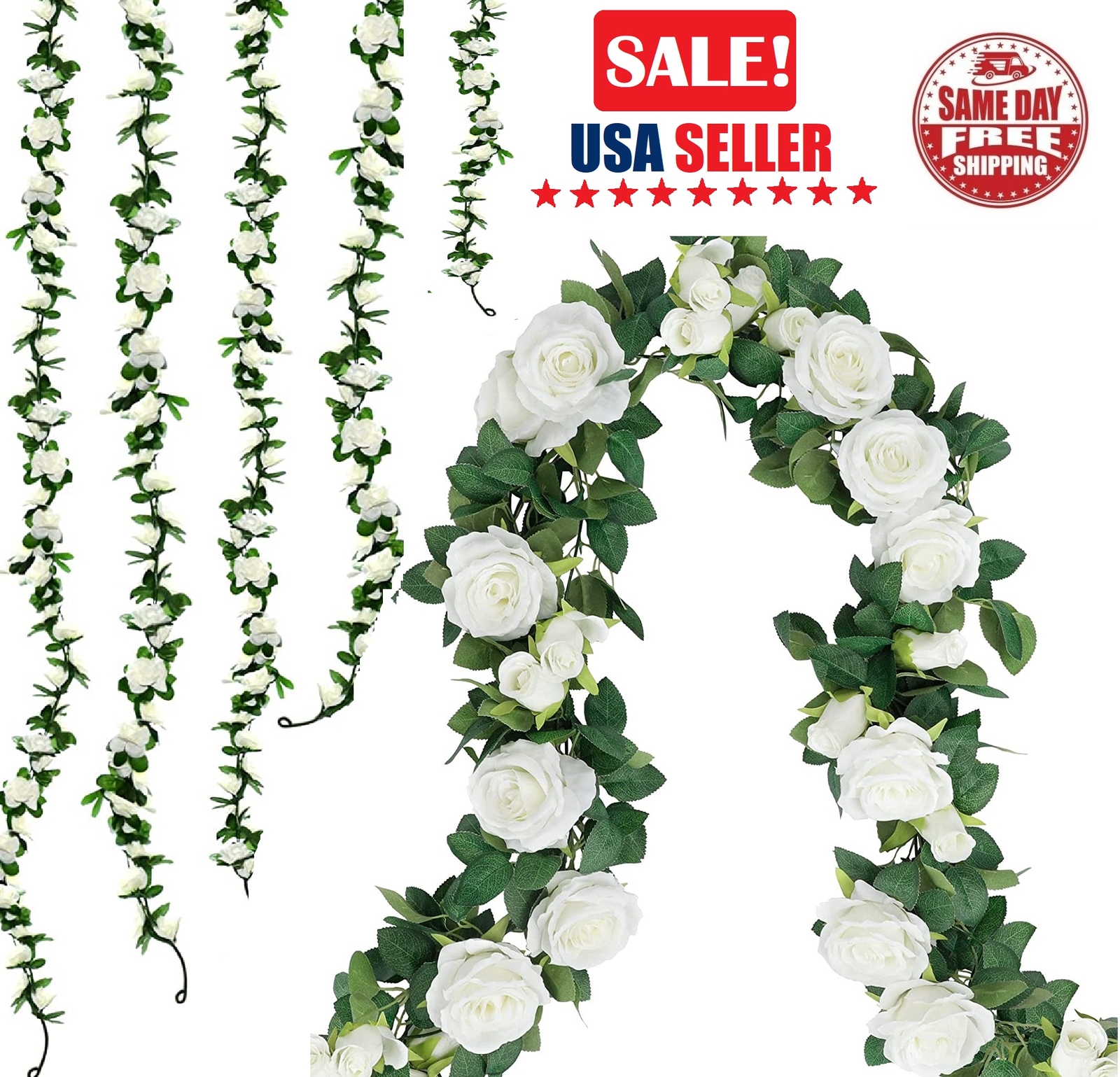 6× Garland Wall Artificial Hanging Rose Flowers Vine 7.5 Ft Wedding Home Decor